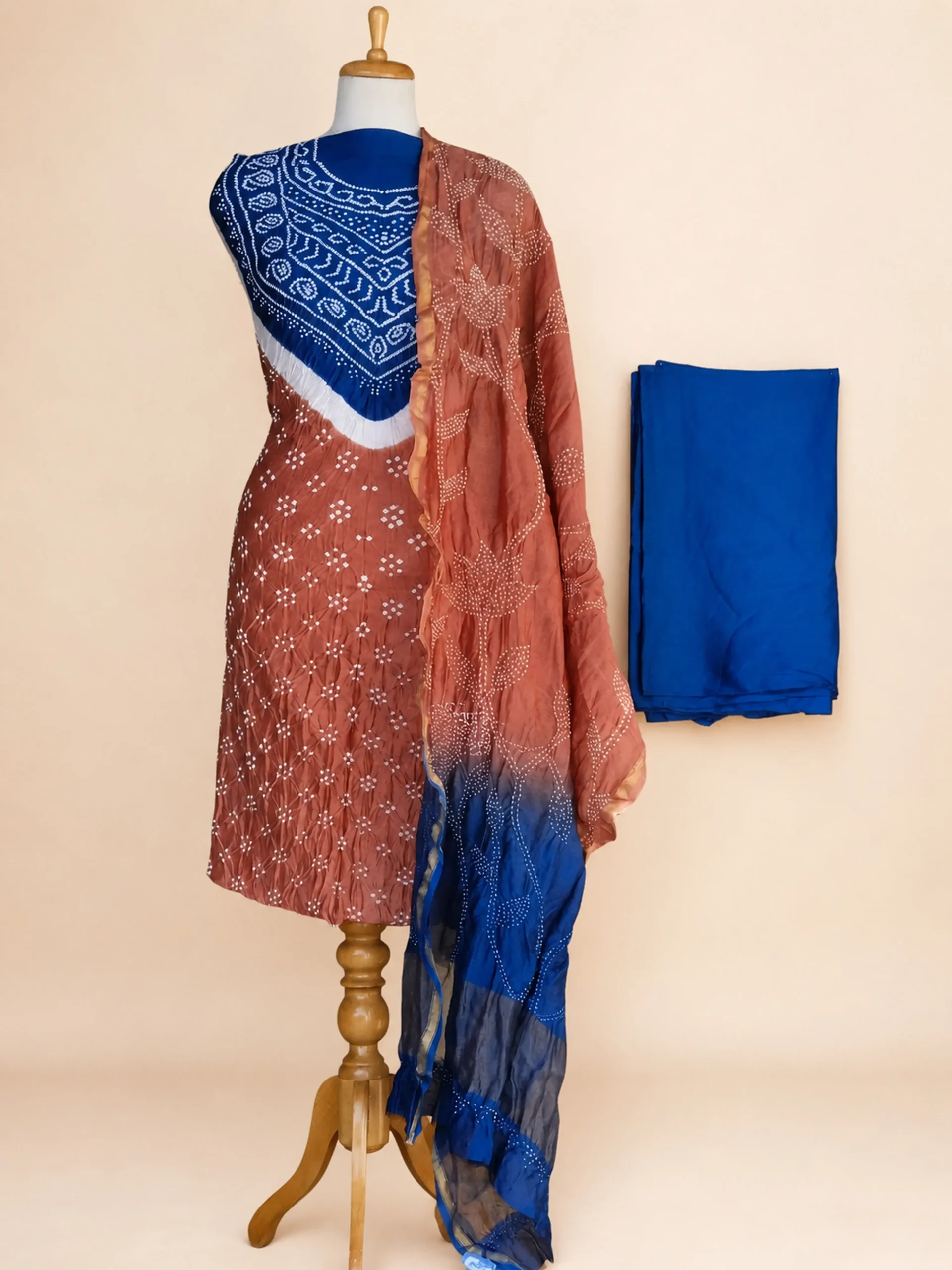 The Azure Earth Collection – Pure Chanderi Cotton Silk Suit Set in Shades of Blue and Brown