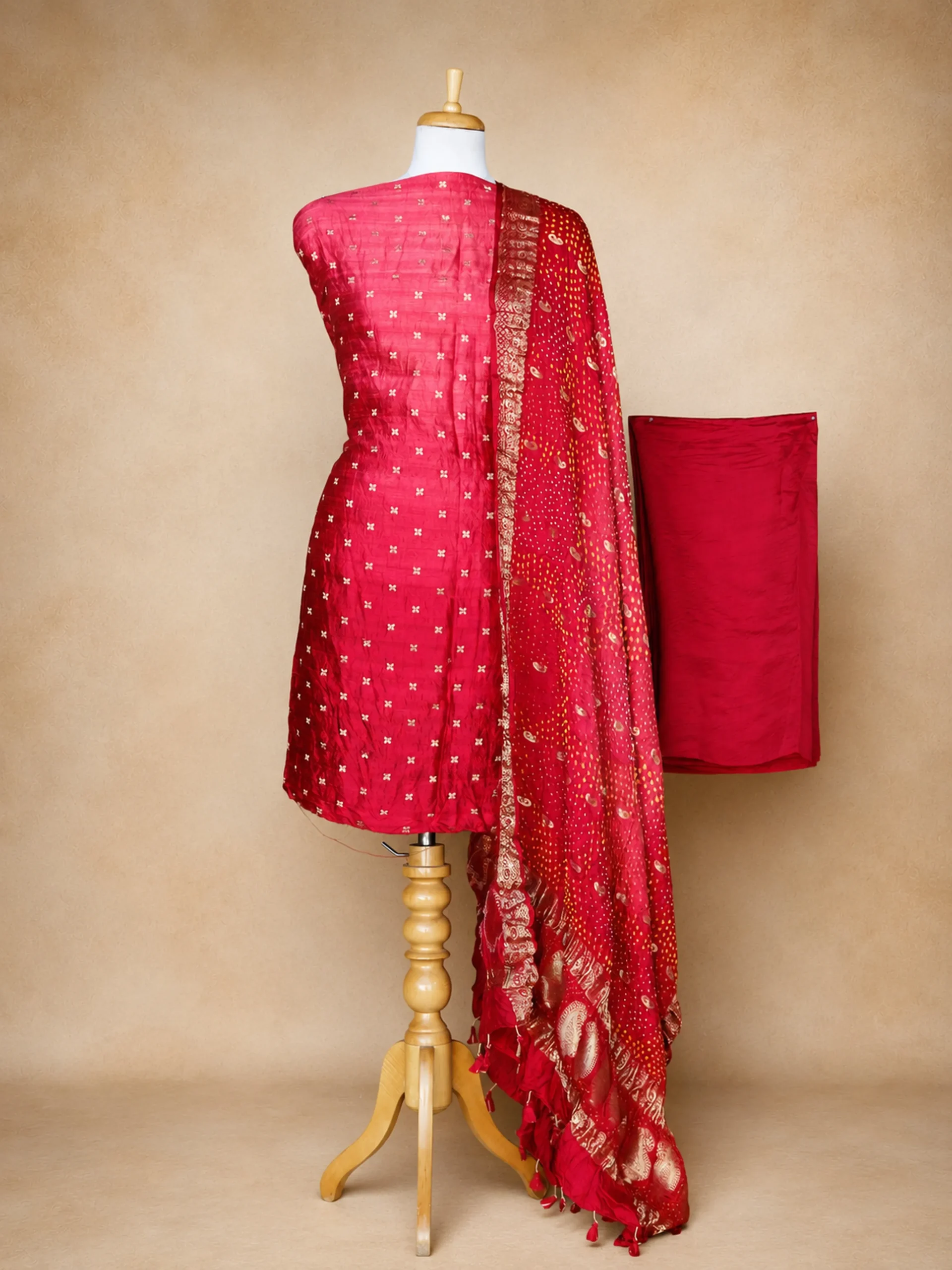 The Crimson Series: Woven Butie Raw Silk & Pure Gaji Silk Ensemble