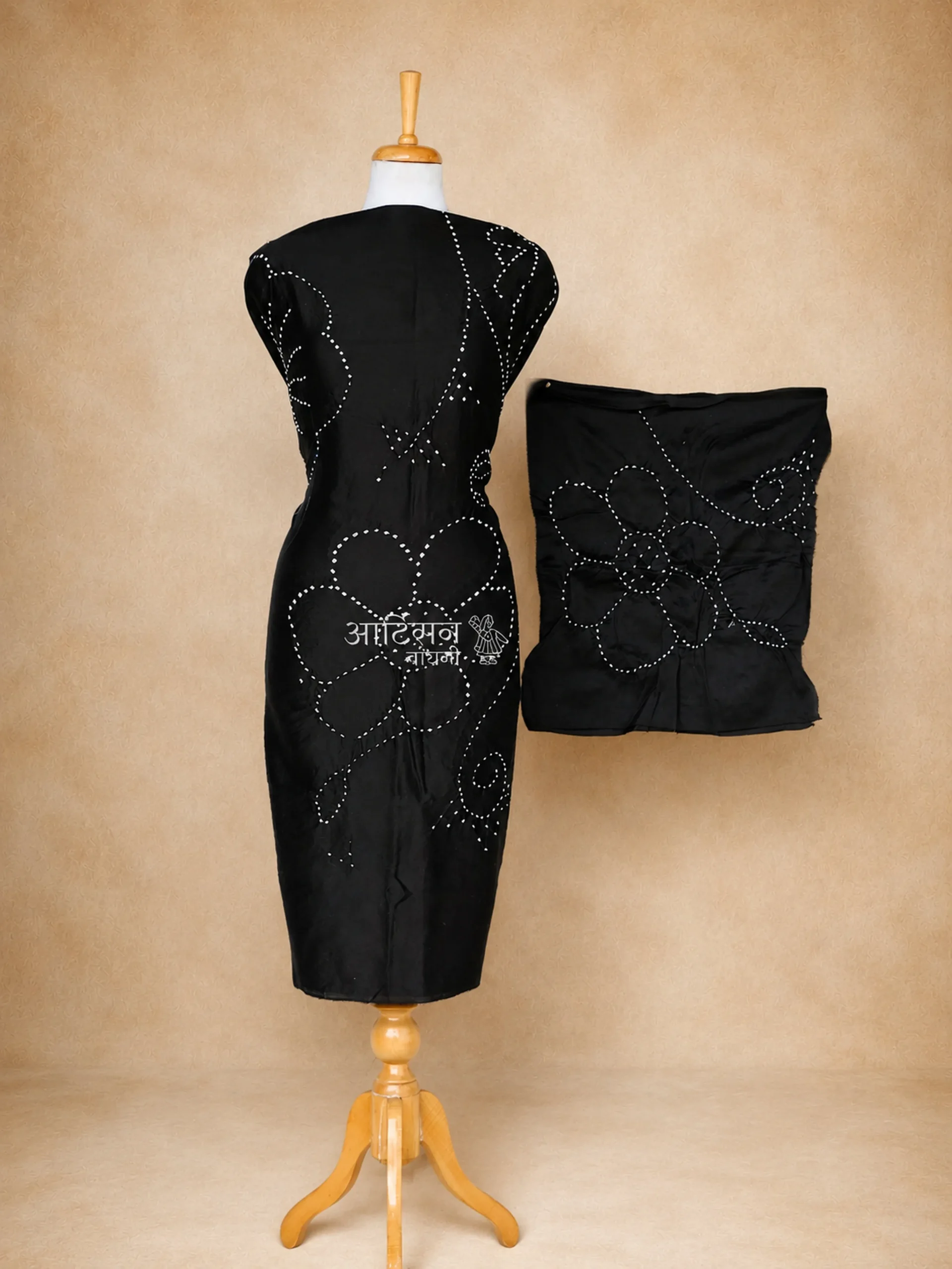 Artisanal Pure Chanderi Cotton Silk Fabric in Deep Black Tones
