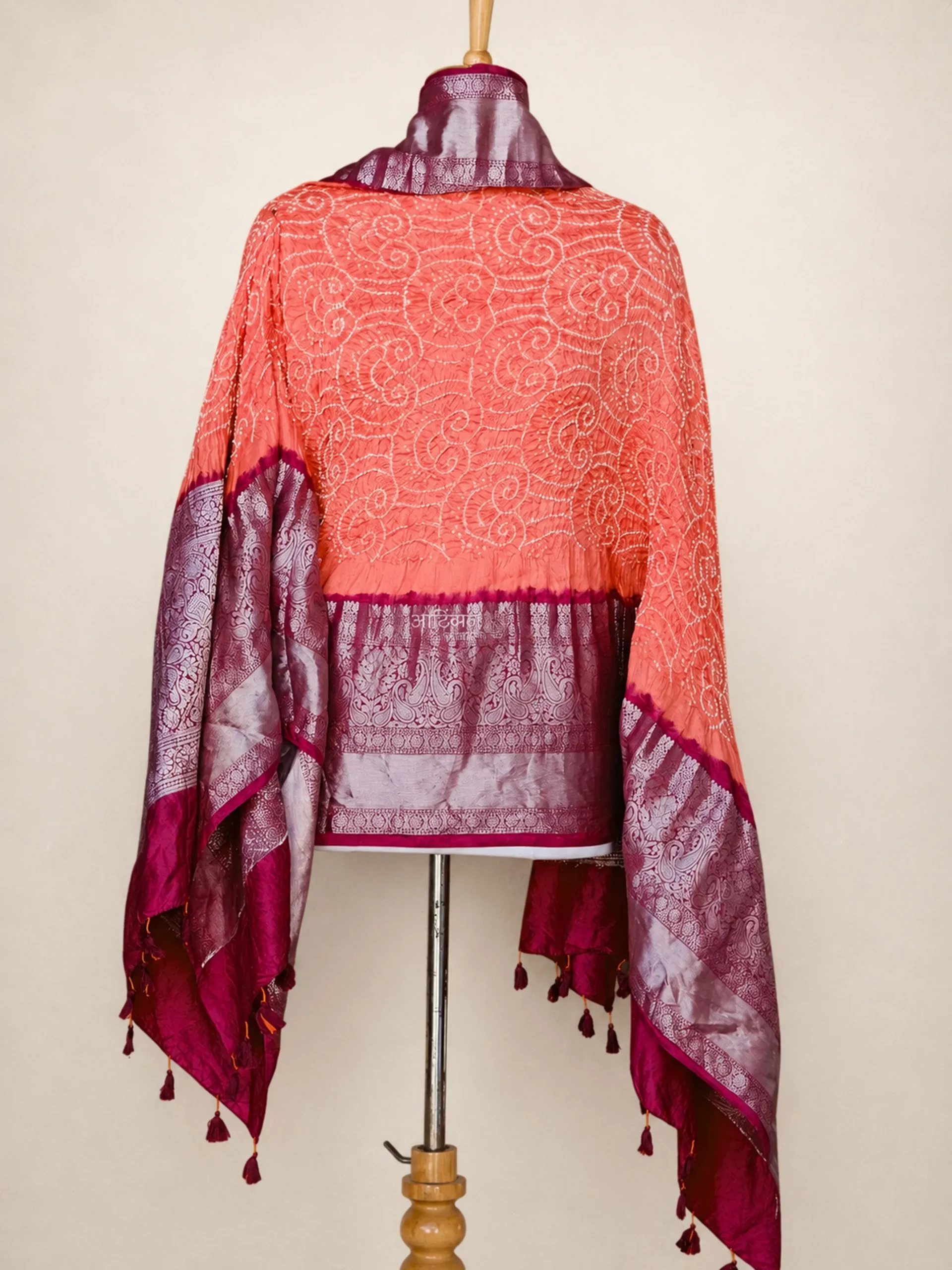 Pure Katan Silk Dupatta with Handwoven Kanchi Border