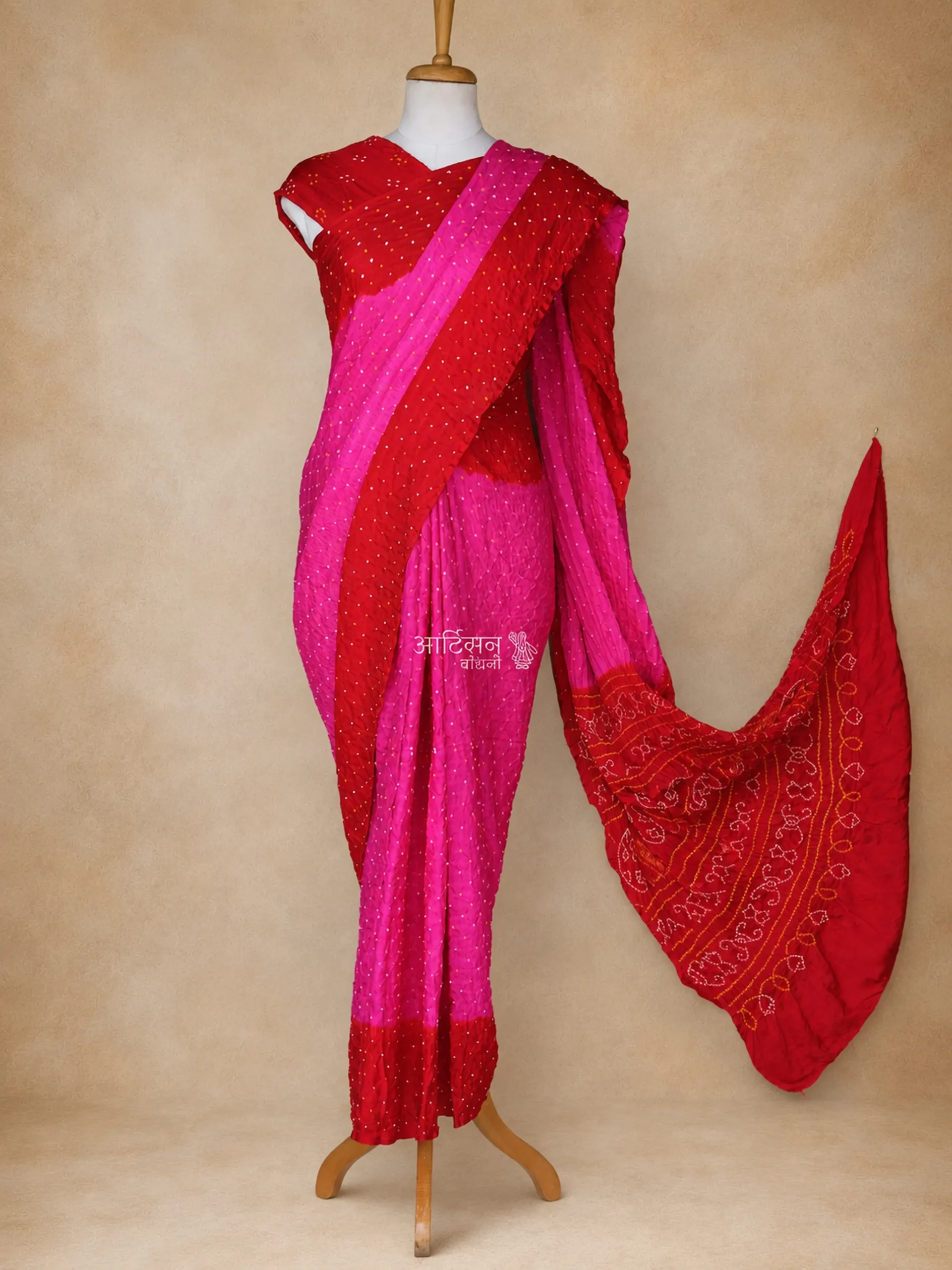Authentic Artisan Made Bandhani Saree in Gaji Silk