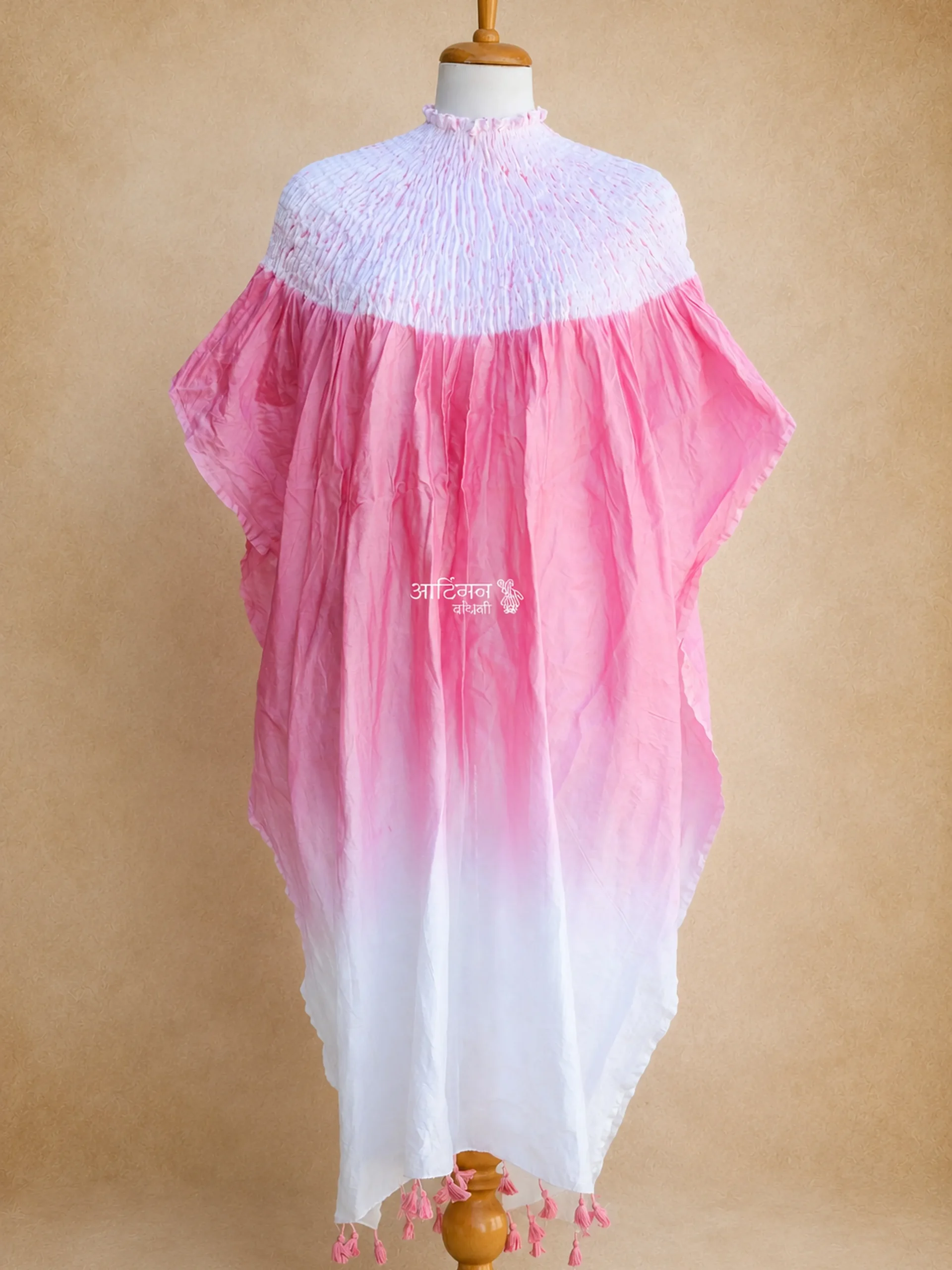 Shibori Pink Chanderi Kaftan