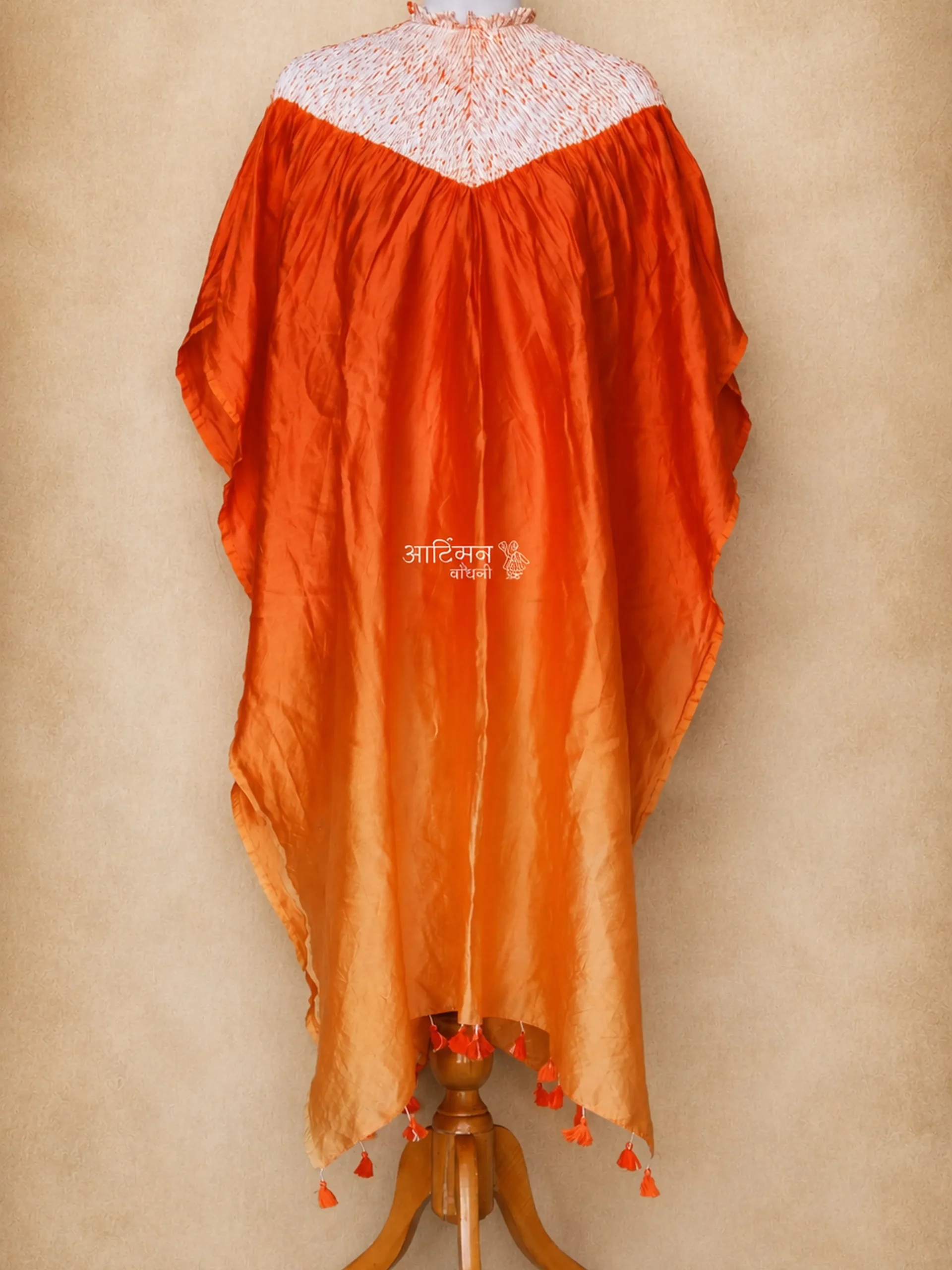 Shibori Orange Chanderi Kaftan