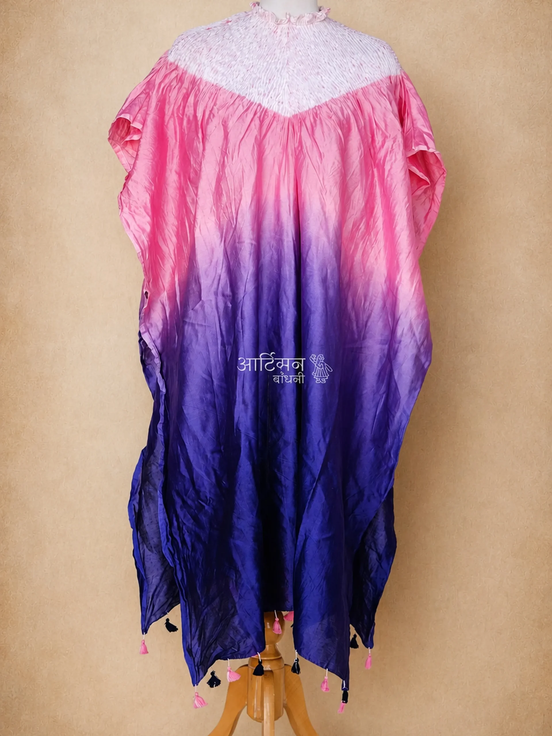 Shibori Blue and Pink Chanderi Kaftan