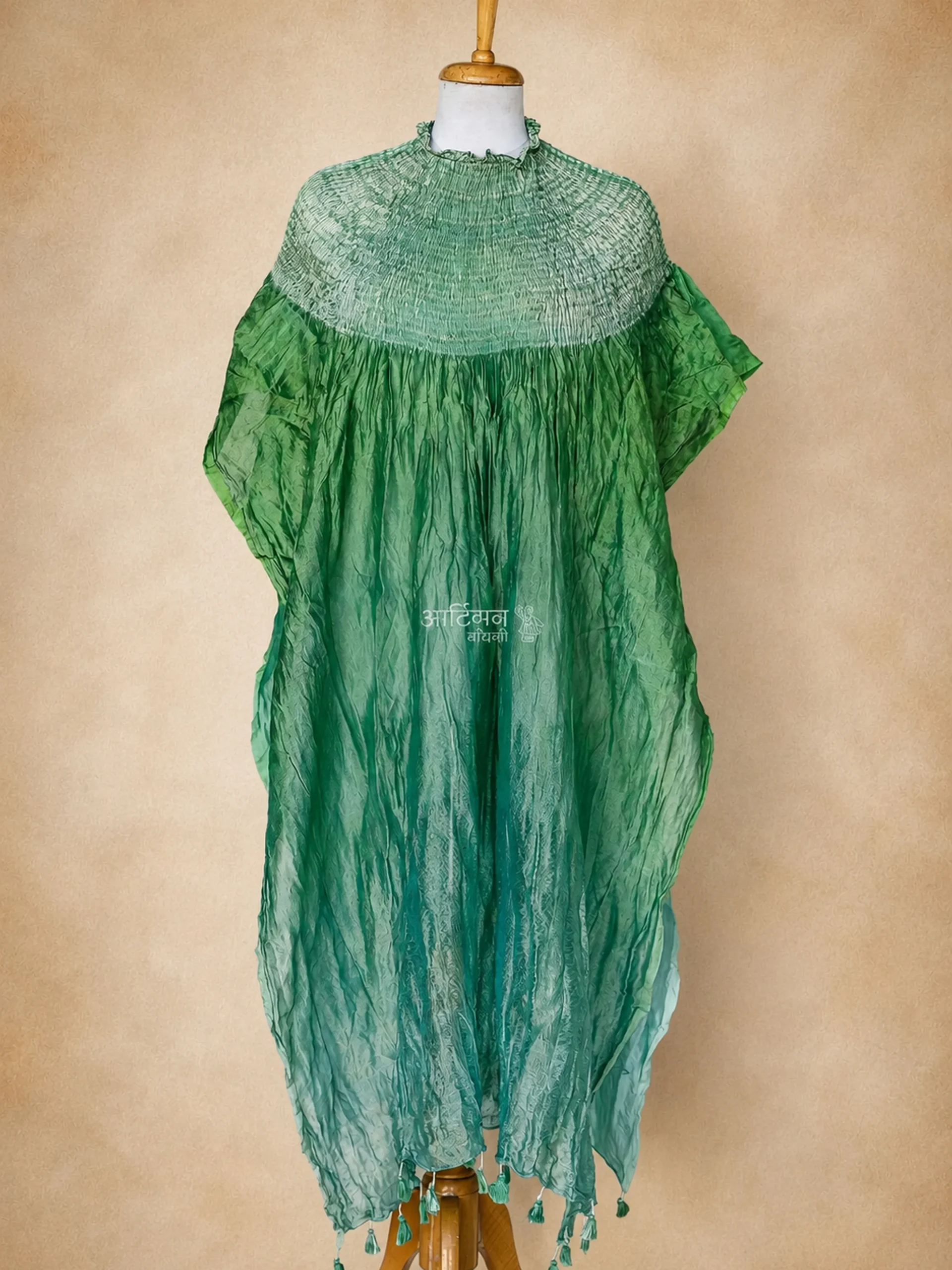 Shibori Orange Front Tissue Chanderi Kaftan