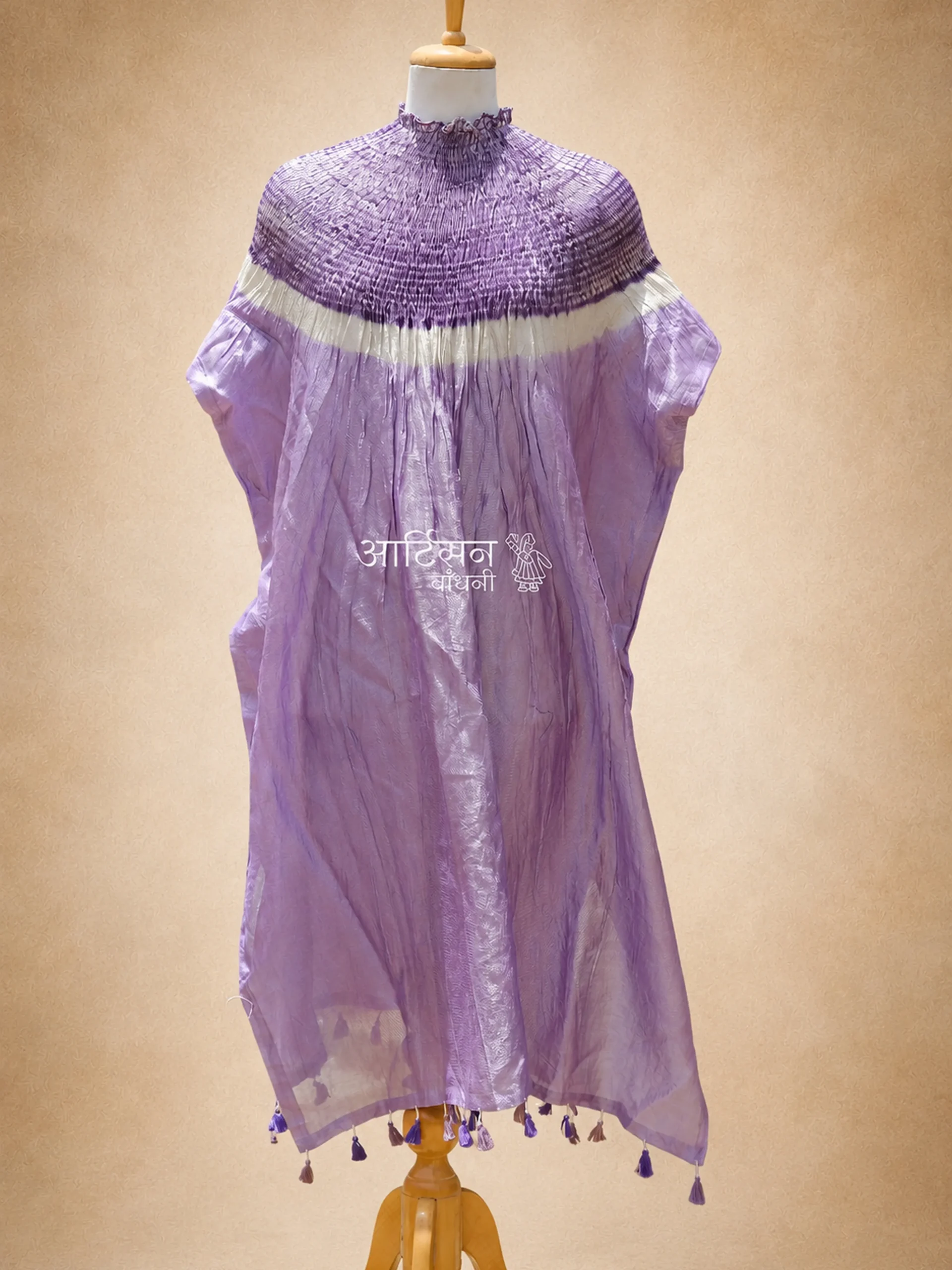 Shibori Purple Front Tissue Chanderi Kaftan