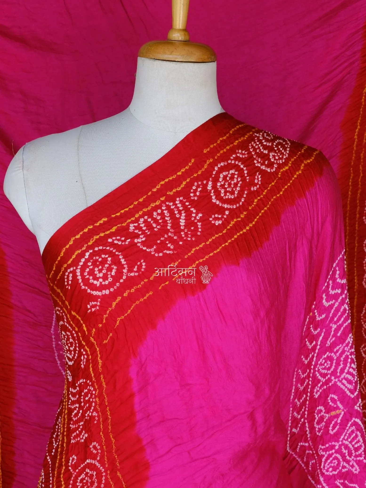 Luxury Handmade Bandhani Saree in Pure Gaji Silk