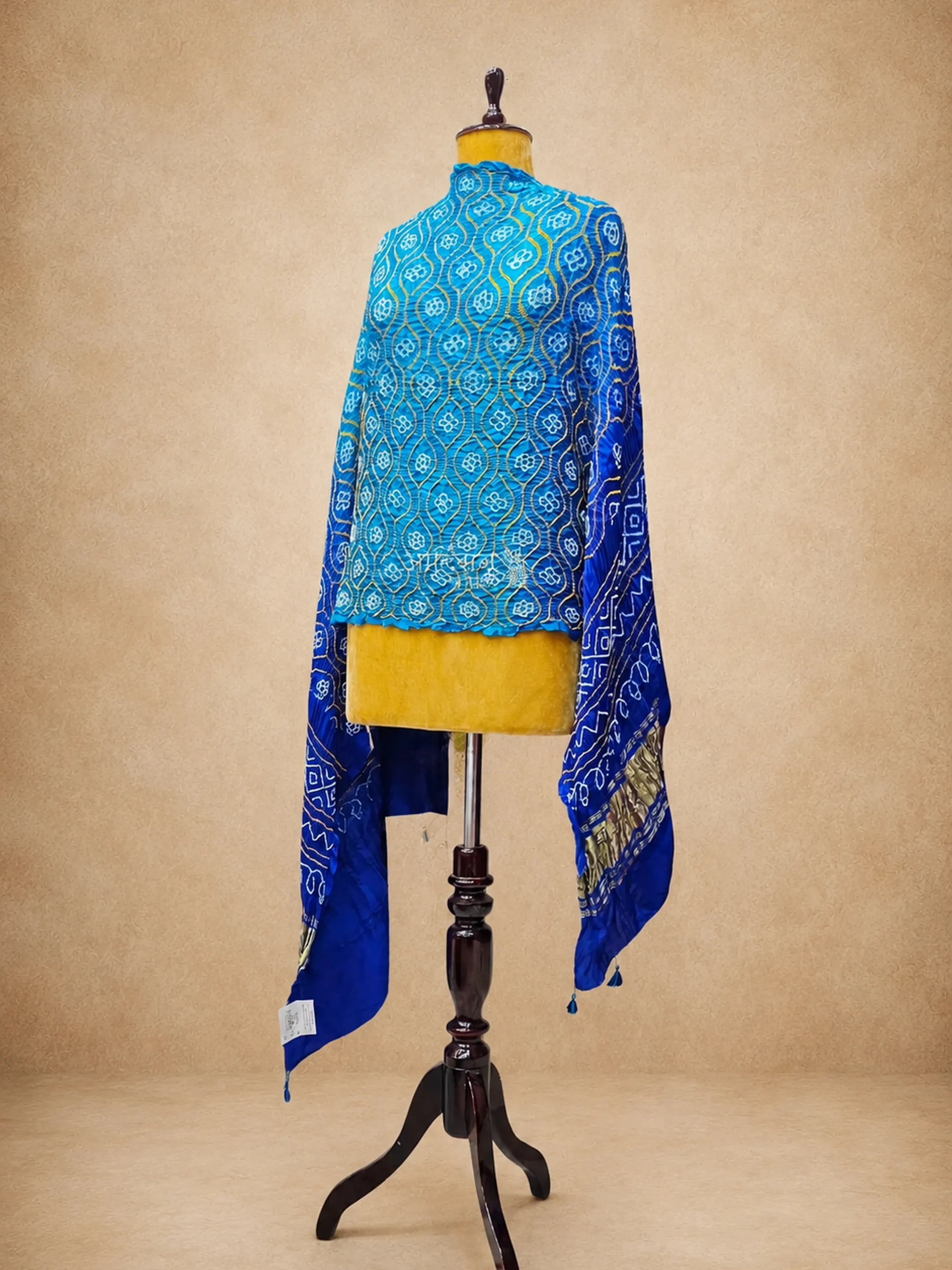 Traditional Blue Kutchi Bandhani Gaji Silk Dupatta