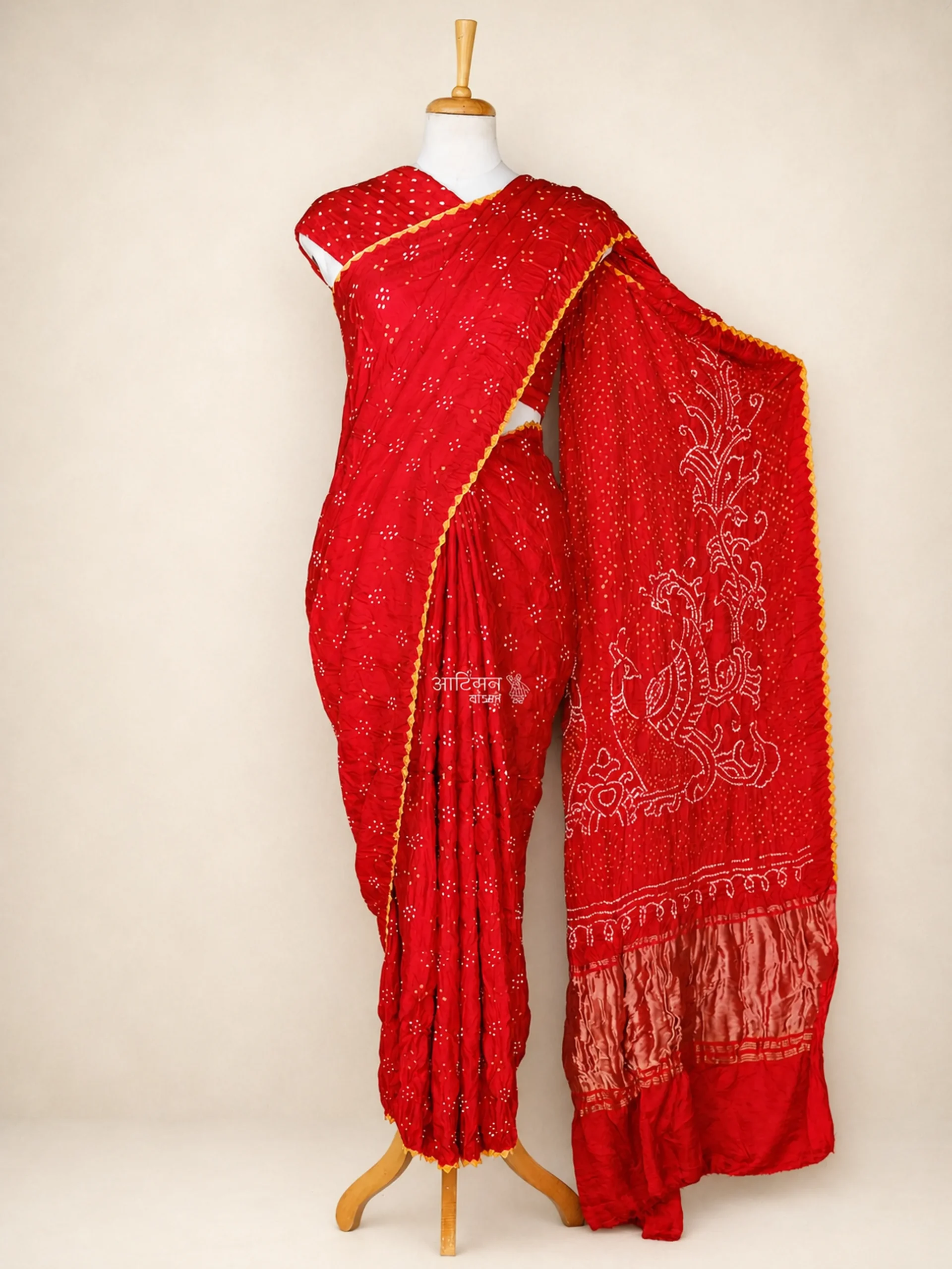 Classic Red Bandhani Saree in Pure Gaji Silk