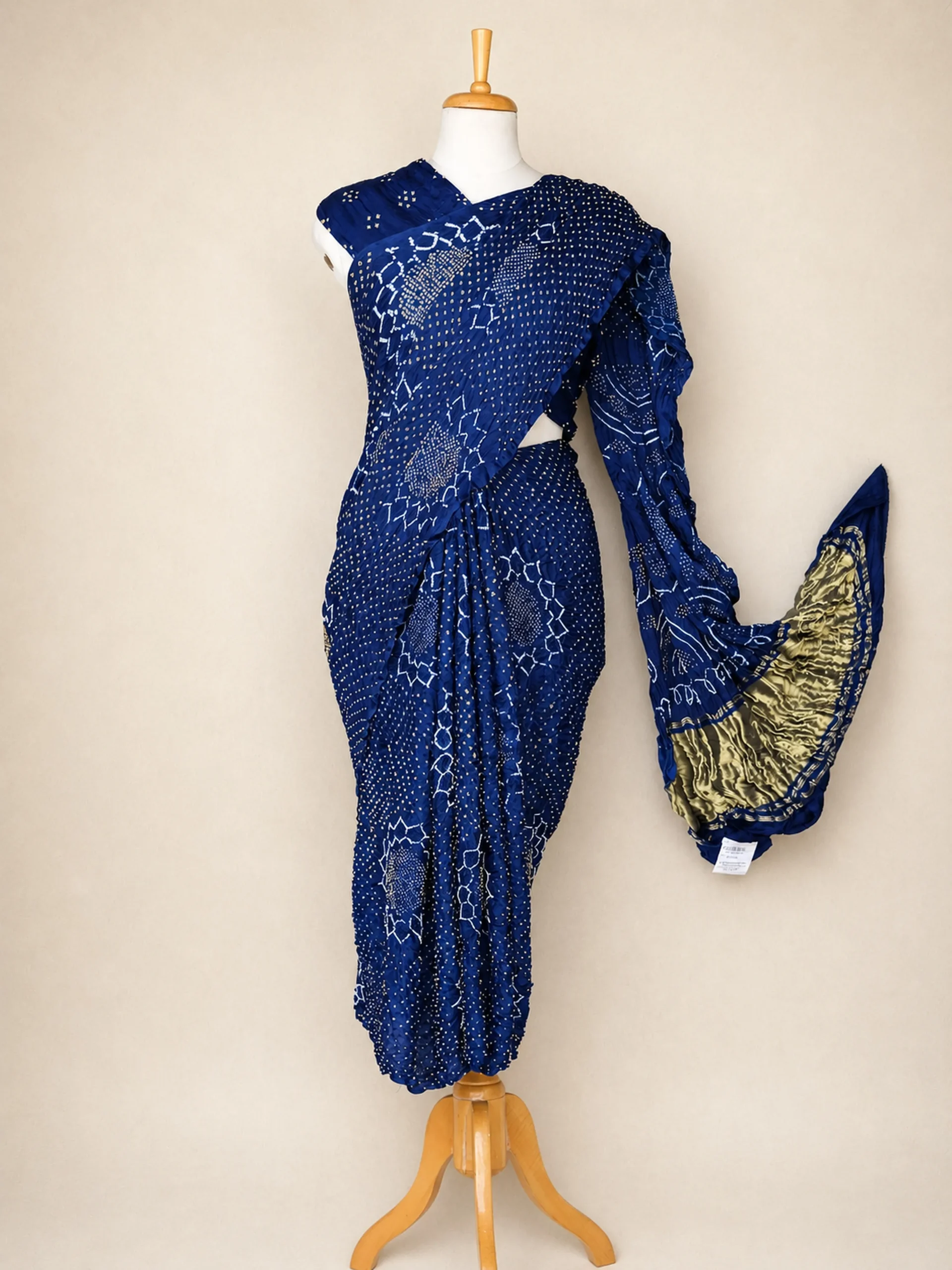 Royal Blue Bandhani Saree in Pure Gaji Silk