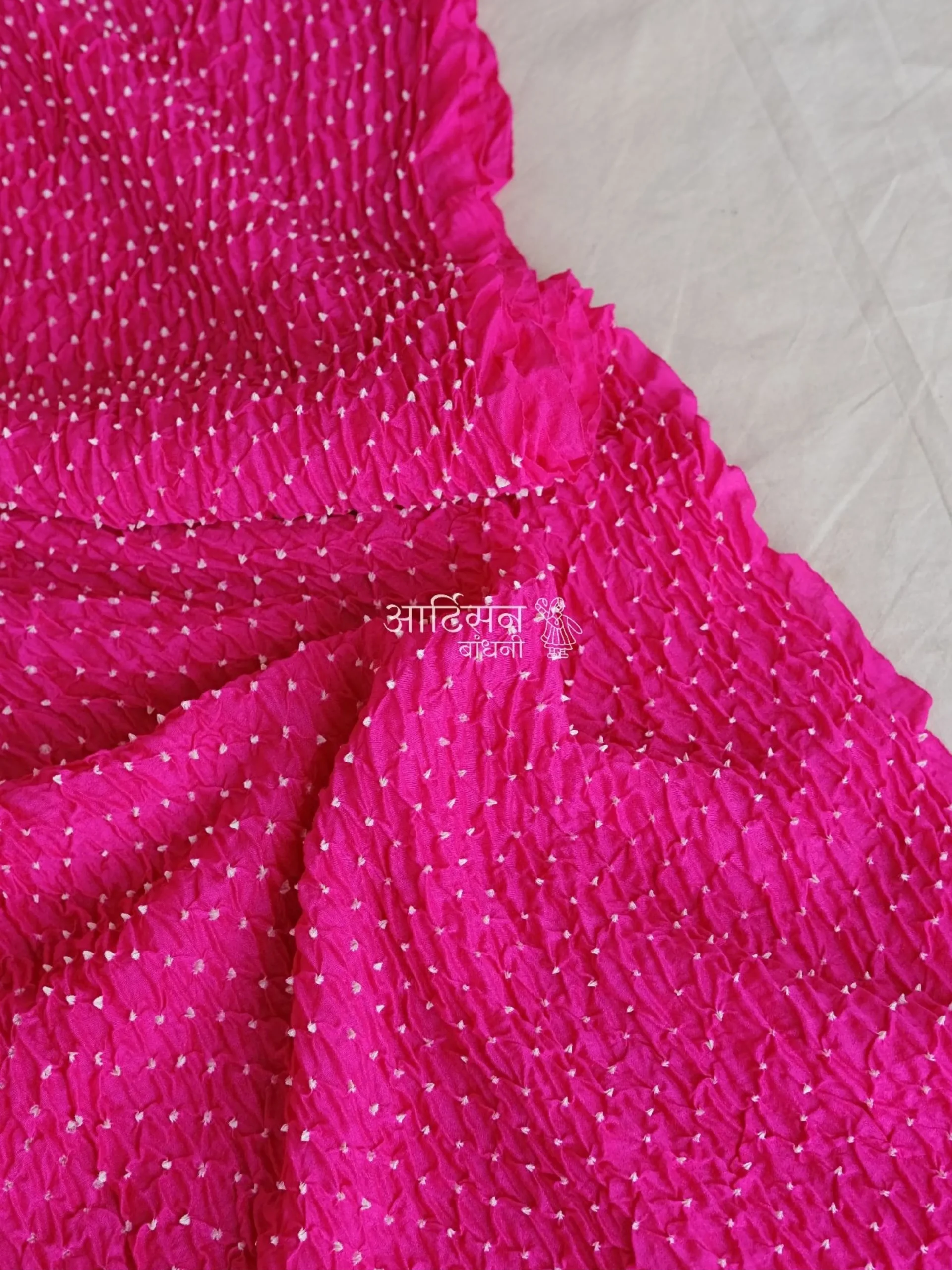Rani Pink Majesty Munga Silk - Luxury Hand-Tied Bandhani