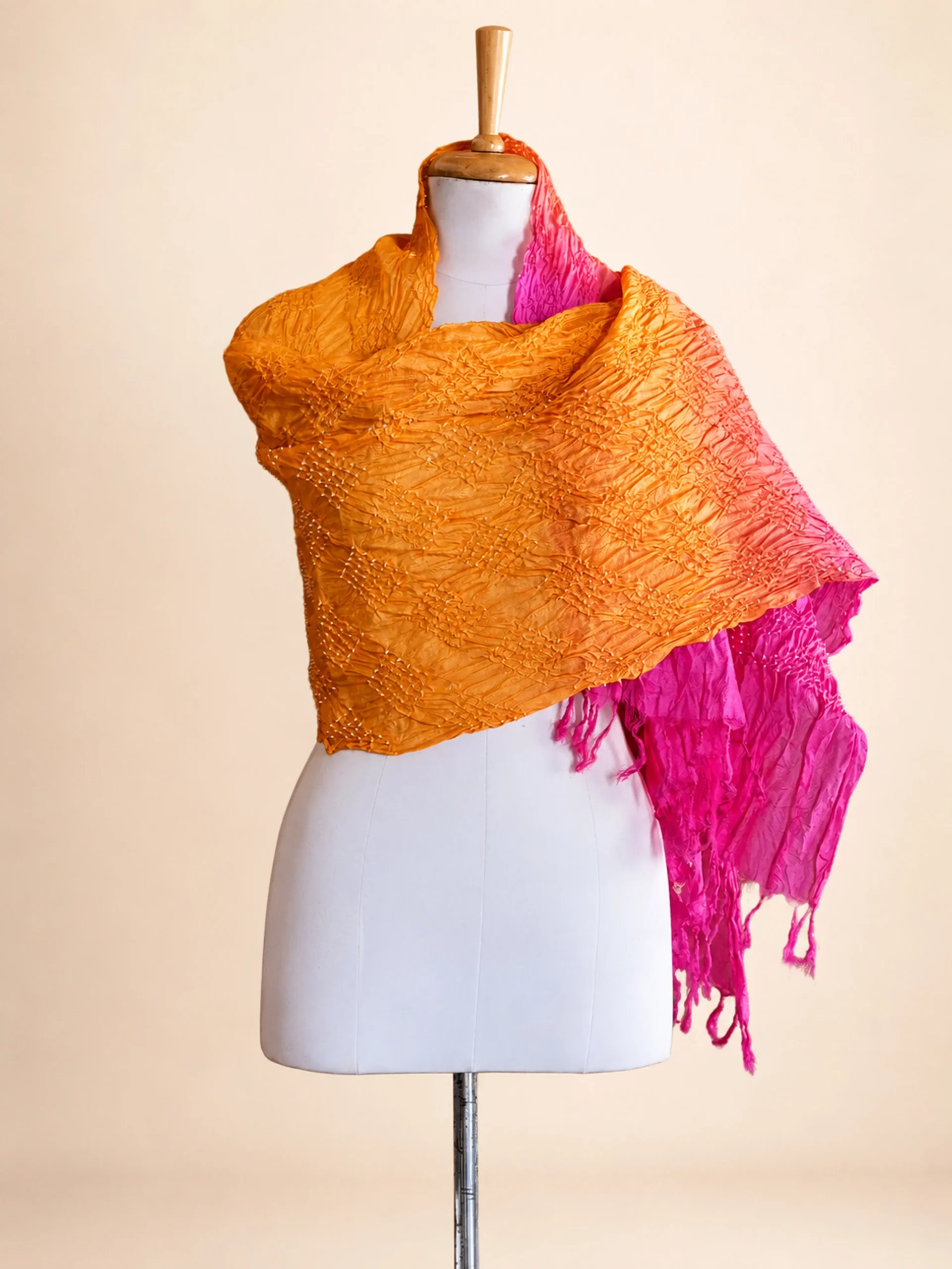 Rosé Saffron – Authentic Kutch Bandhani Pure Chanderi Silk Dupatta