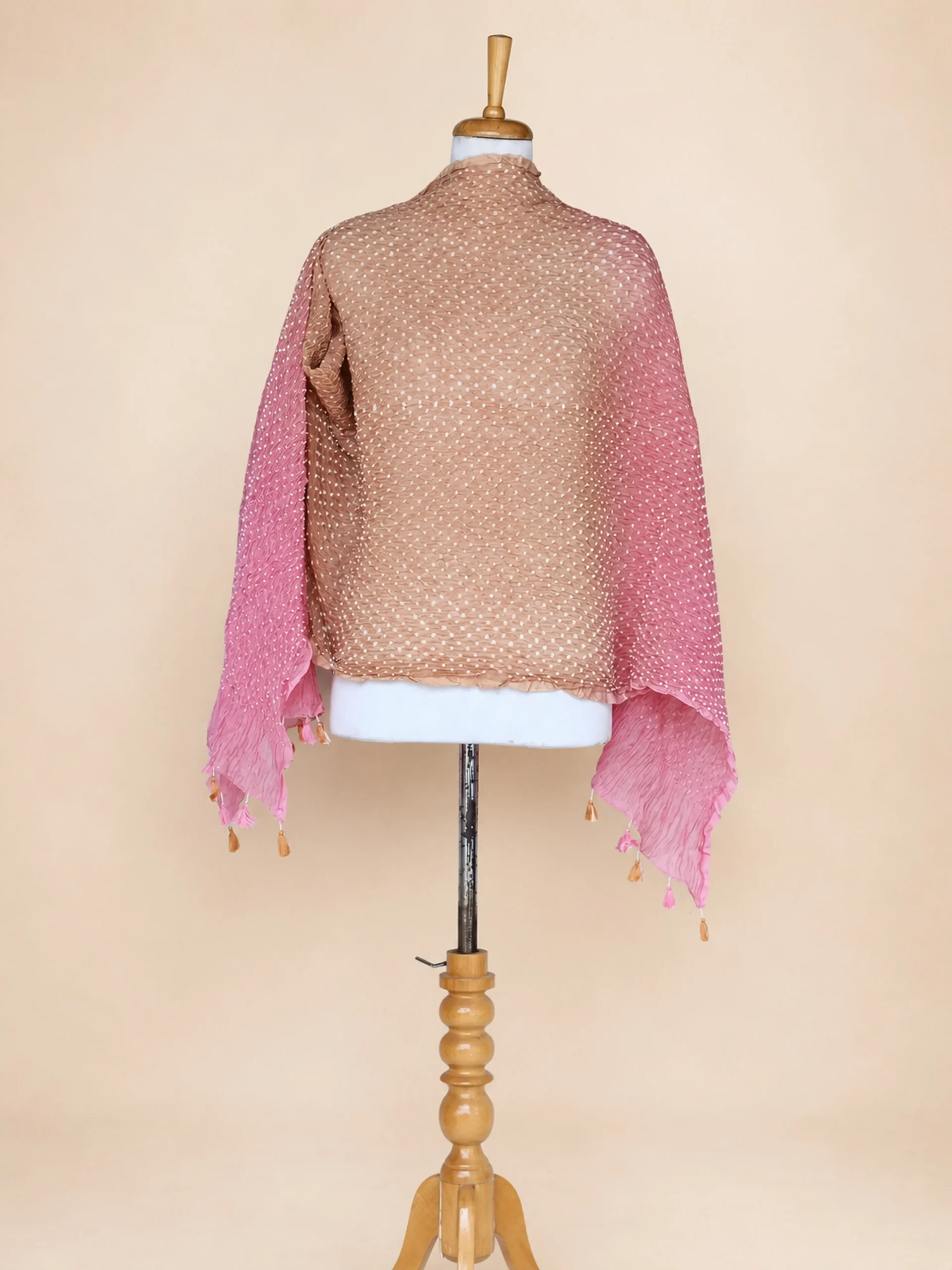 Blush Mocha – Handcrafted Munga Silk Bandhani Dupatta