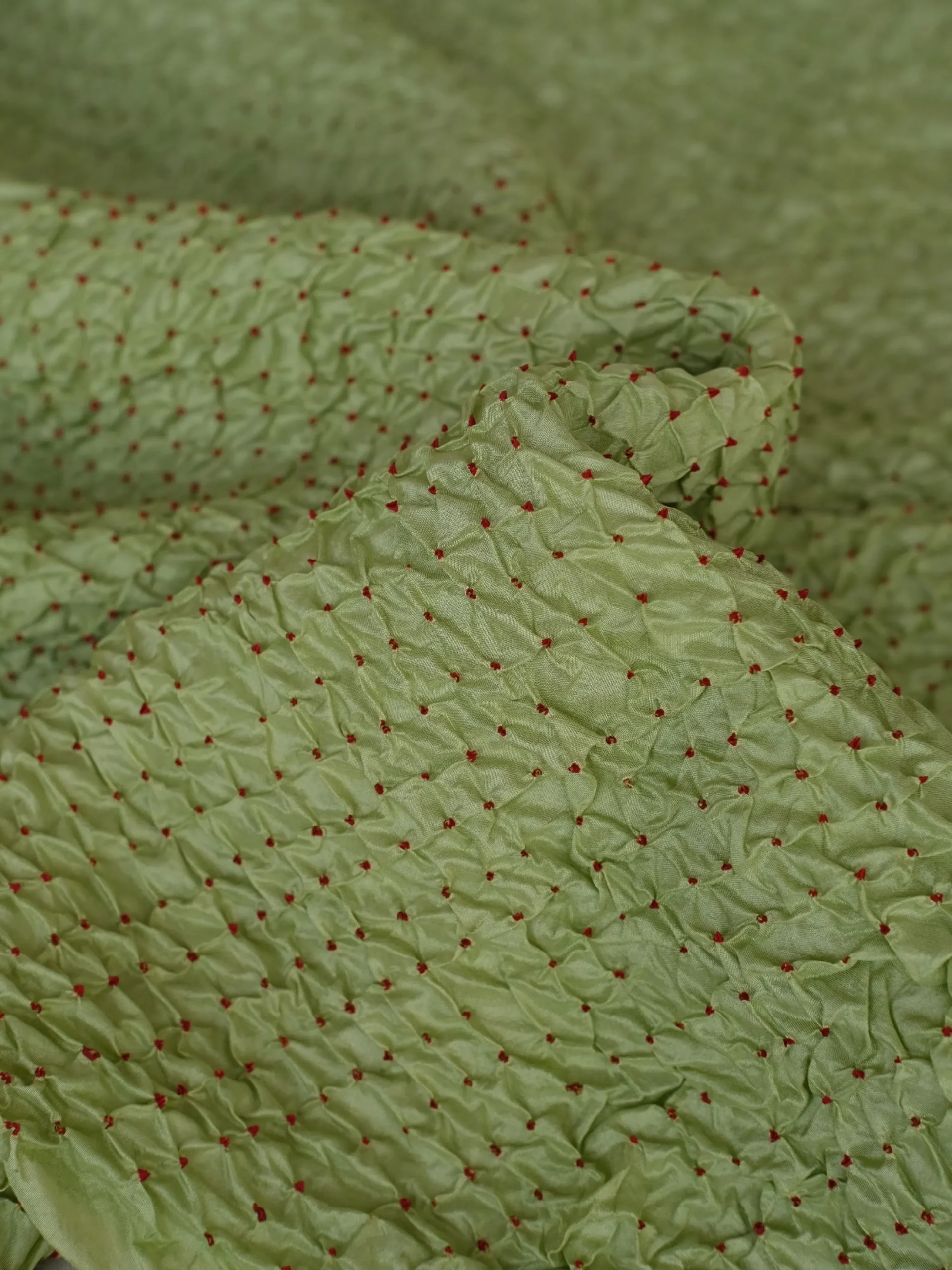 Firoza - Pure Katan Silk Unstitched Yardage Fabric in Shades of Green