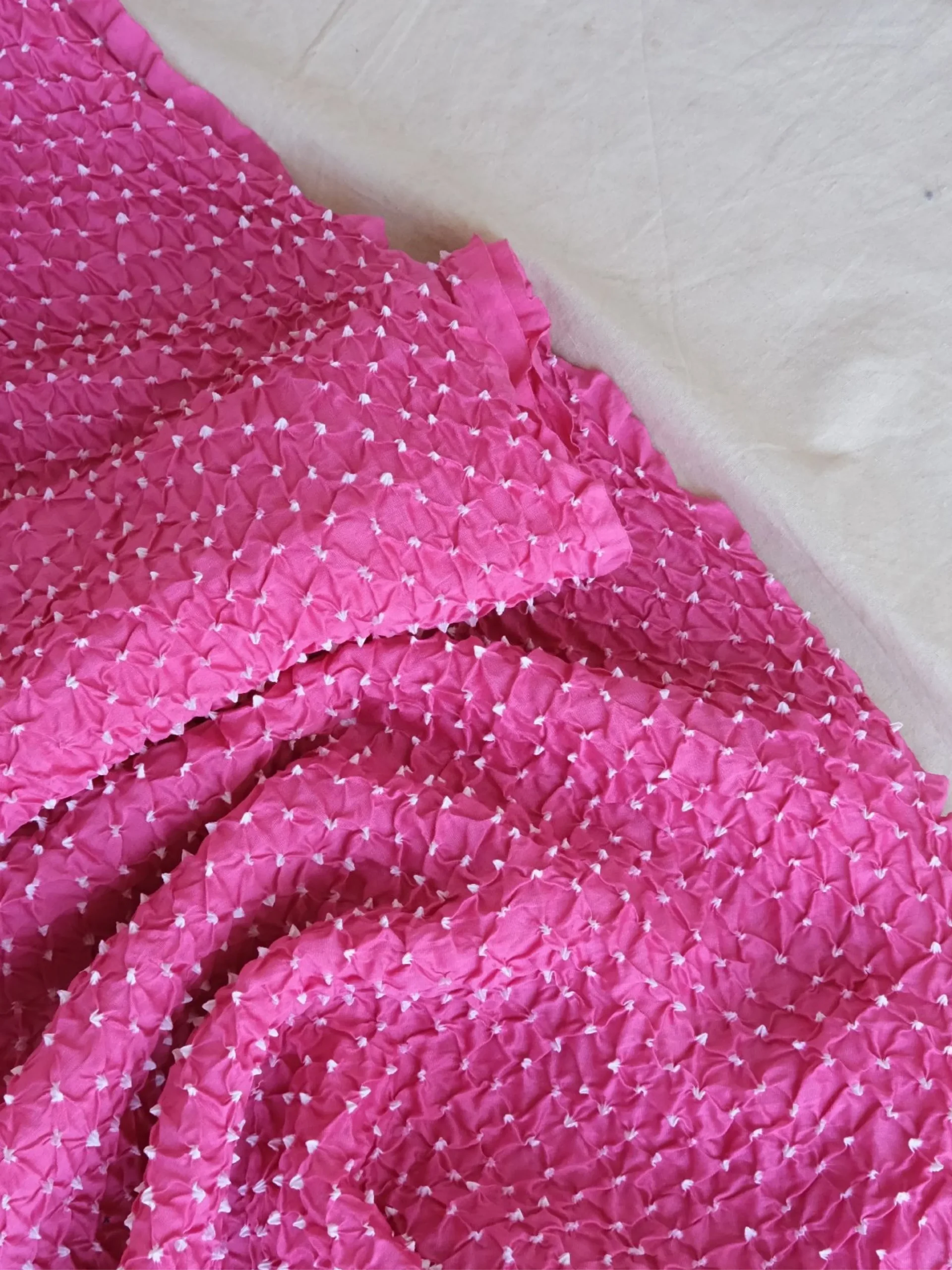 Rose Quartz Chanderi Silk - Premium Hand-Tied Micro-Dana Bandhani