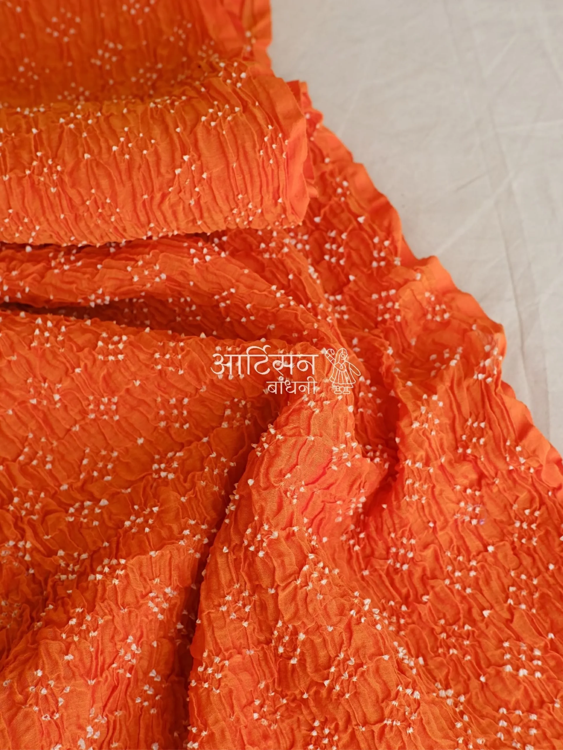 Sunset Glow Mul Chanderi - Artisan Hand-Tied Micro-Dana Bandhani