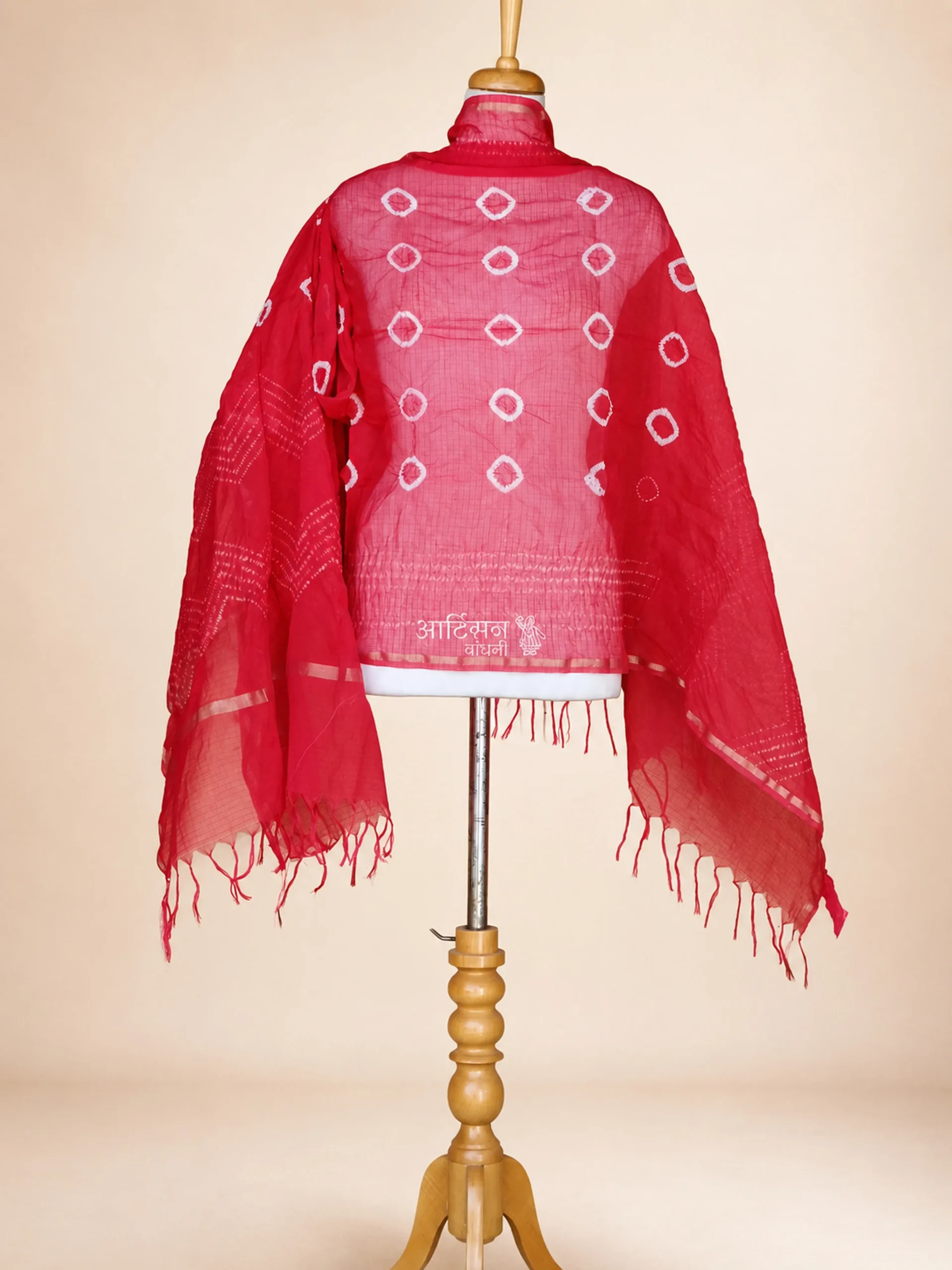 Original Kutch Bandhani Kota Silk Dupatta – Red Edition