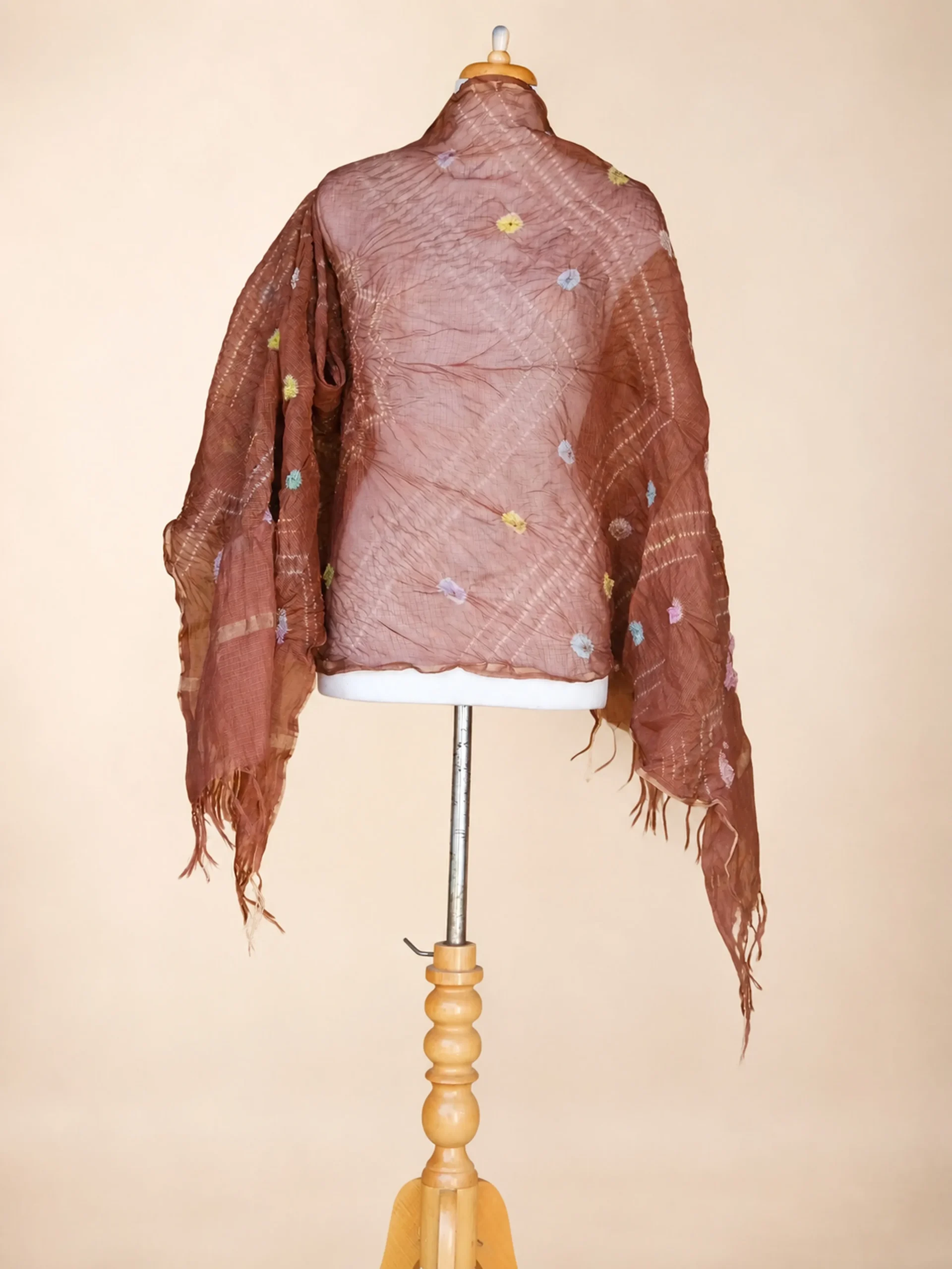Traditional Bhuj Bandhani Kota Silk Dupatta in Brown