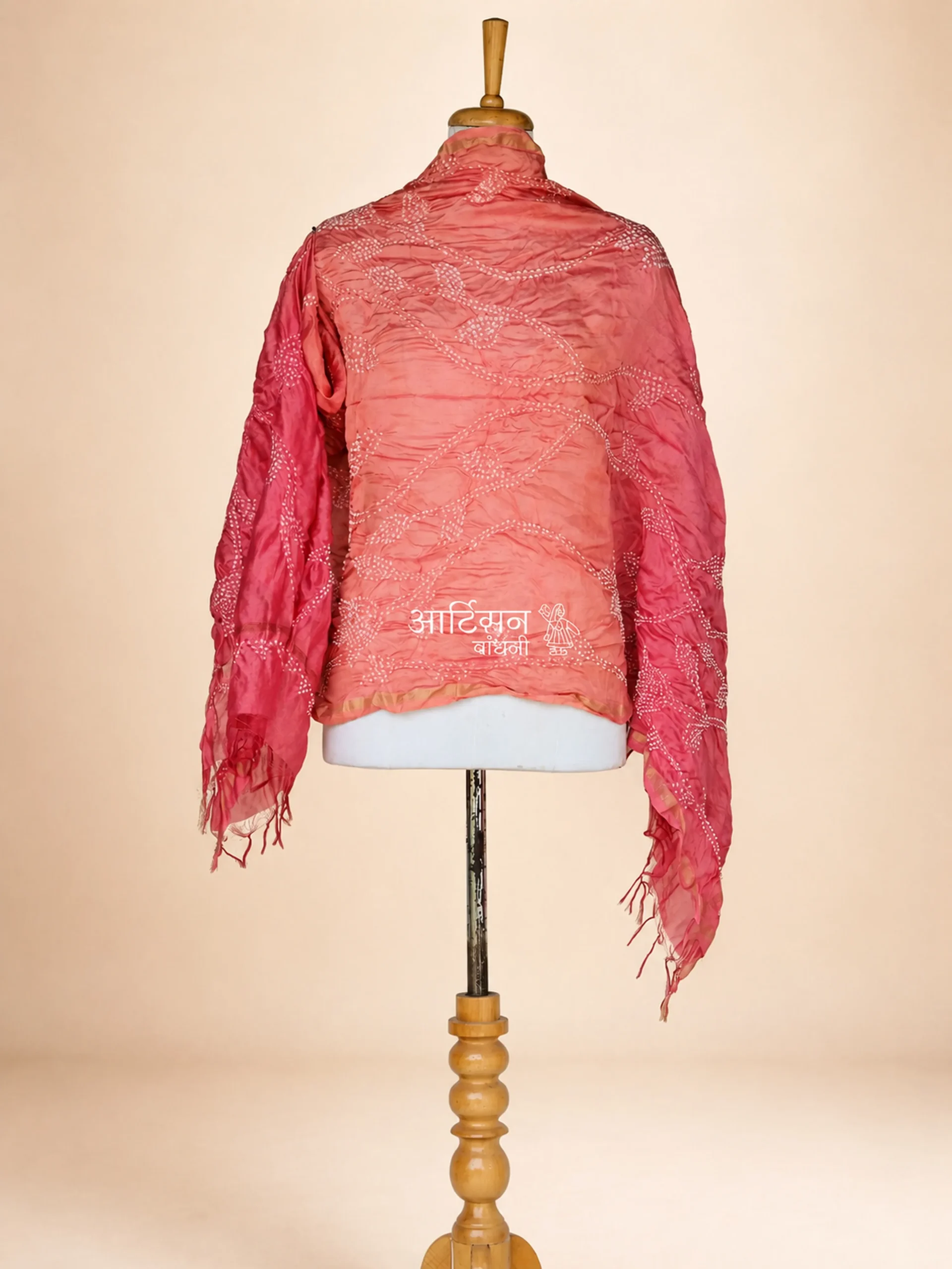 Peach Blossom – Handcrafted Pure Chanderi Silk Bandhani Dupatta