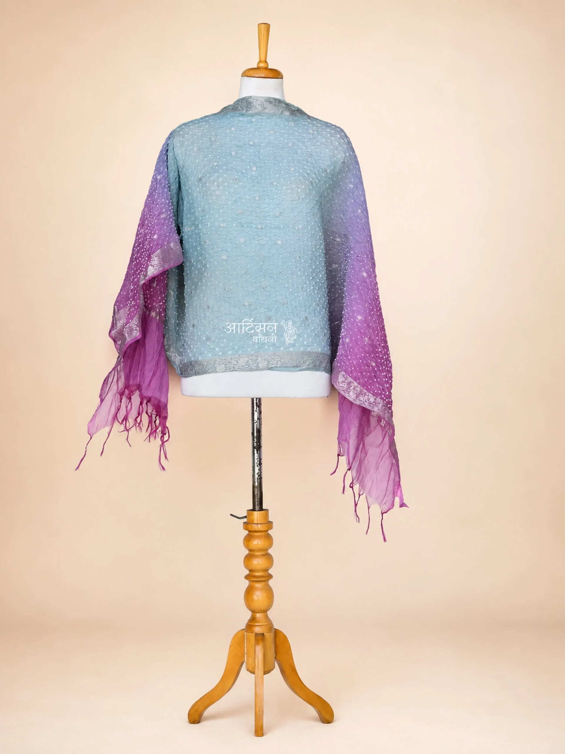 Amber Blossom – Handmade Pure Chanderi Silk Bandhani Dupatta