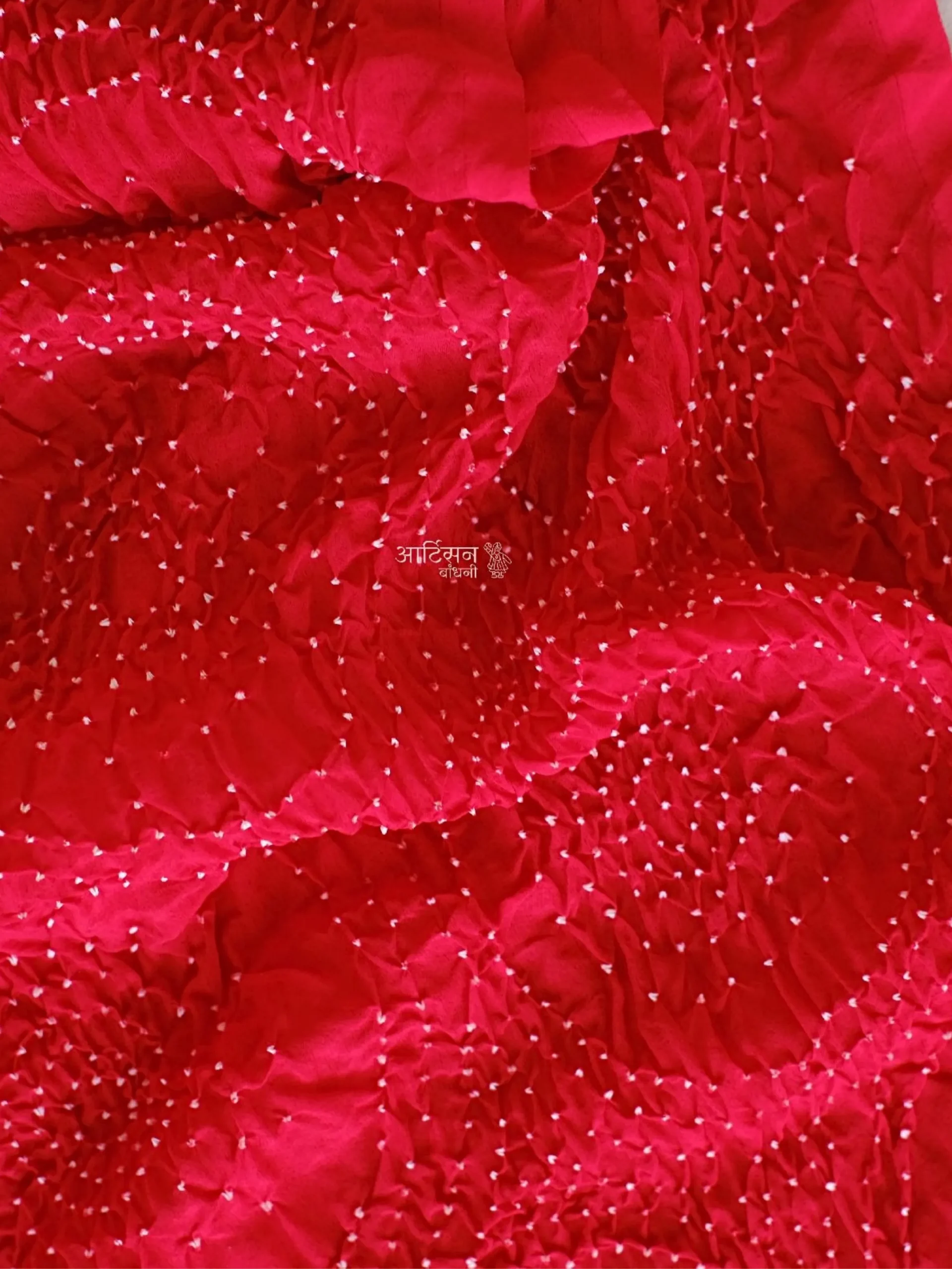 Scarlet Passion Chiffon Georgette - Premium Hand-Tied Bandhani