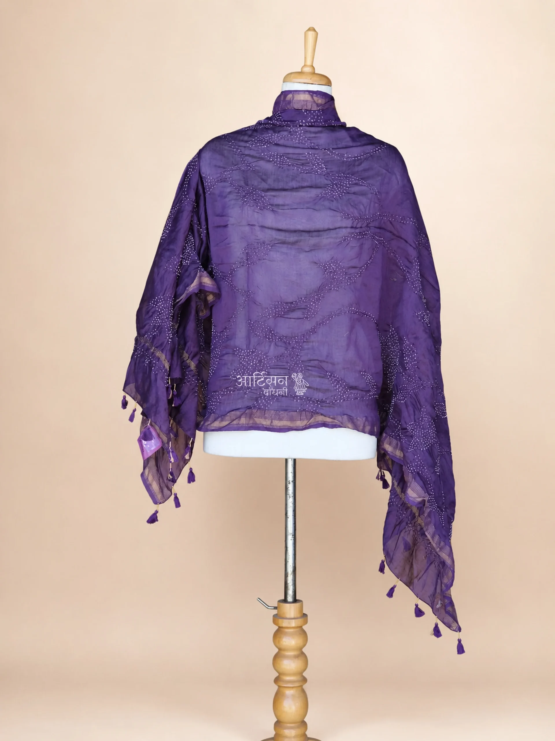 Handmade Pure Chanderi Silk Purple Bandhani Dupatta