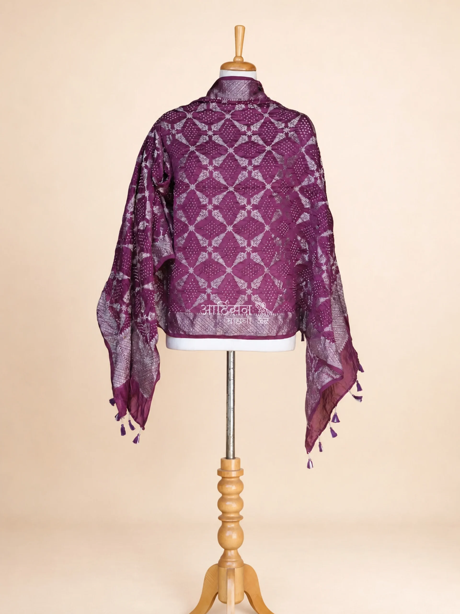 Authentic Kutch Bandhani Pure Chanderi Silk Dupatta in Purple