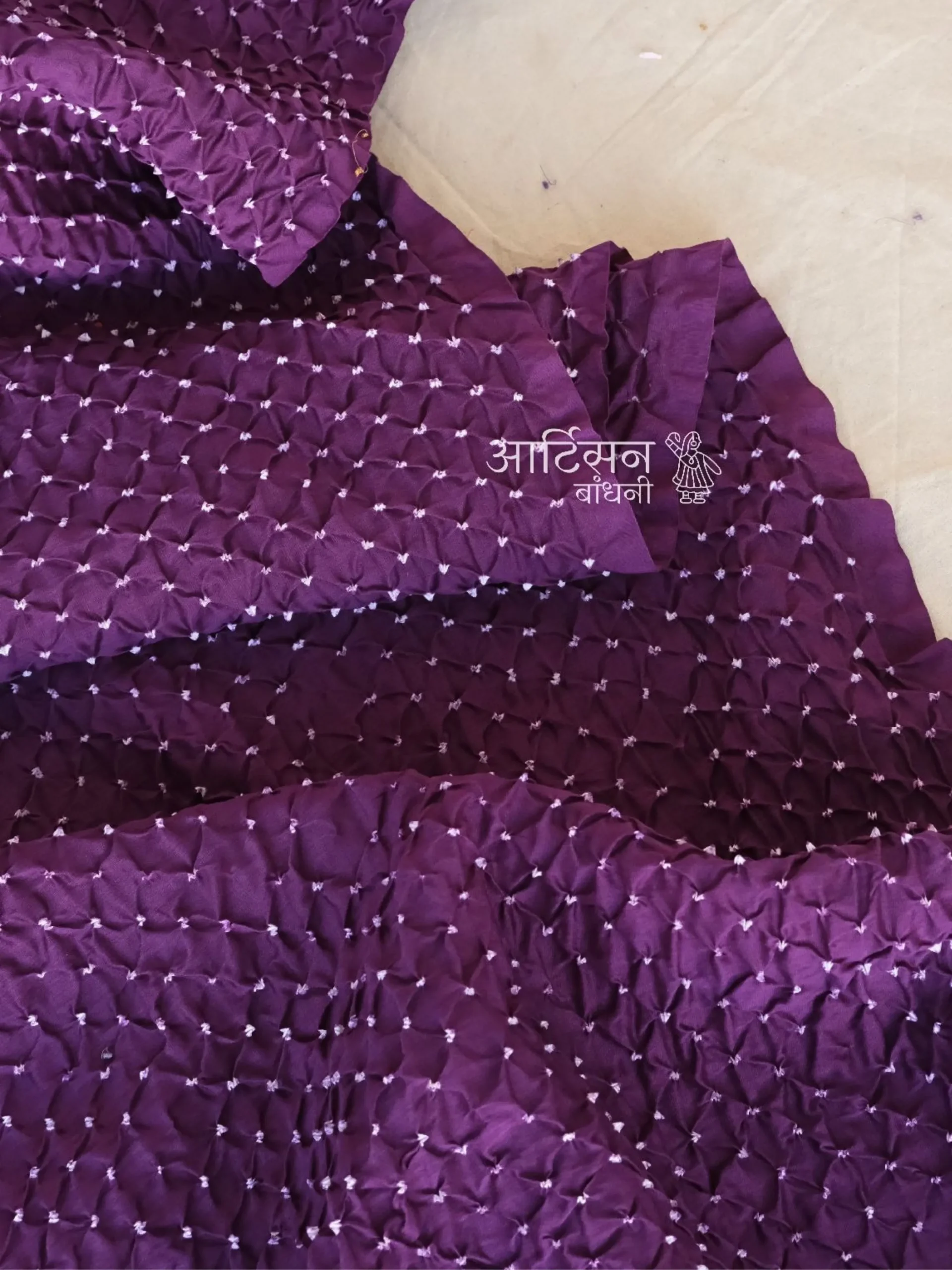 Violet Twilight Chanderi Silk - Luxury Hand-Tied Bandhani
