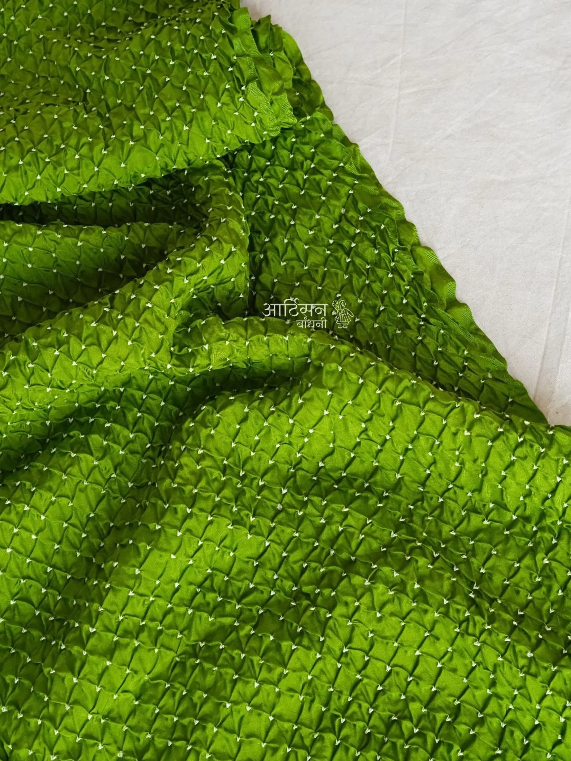 Emerald Envy Habutai Silk - Exclusive Hand-Tied Bandhani