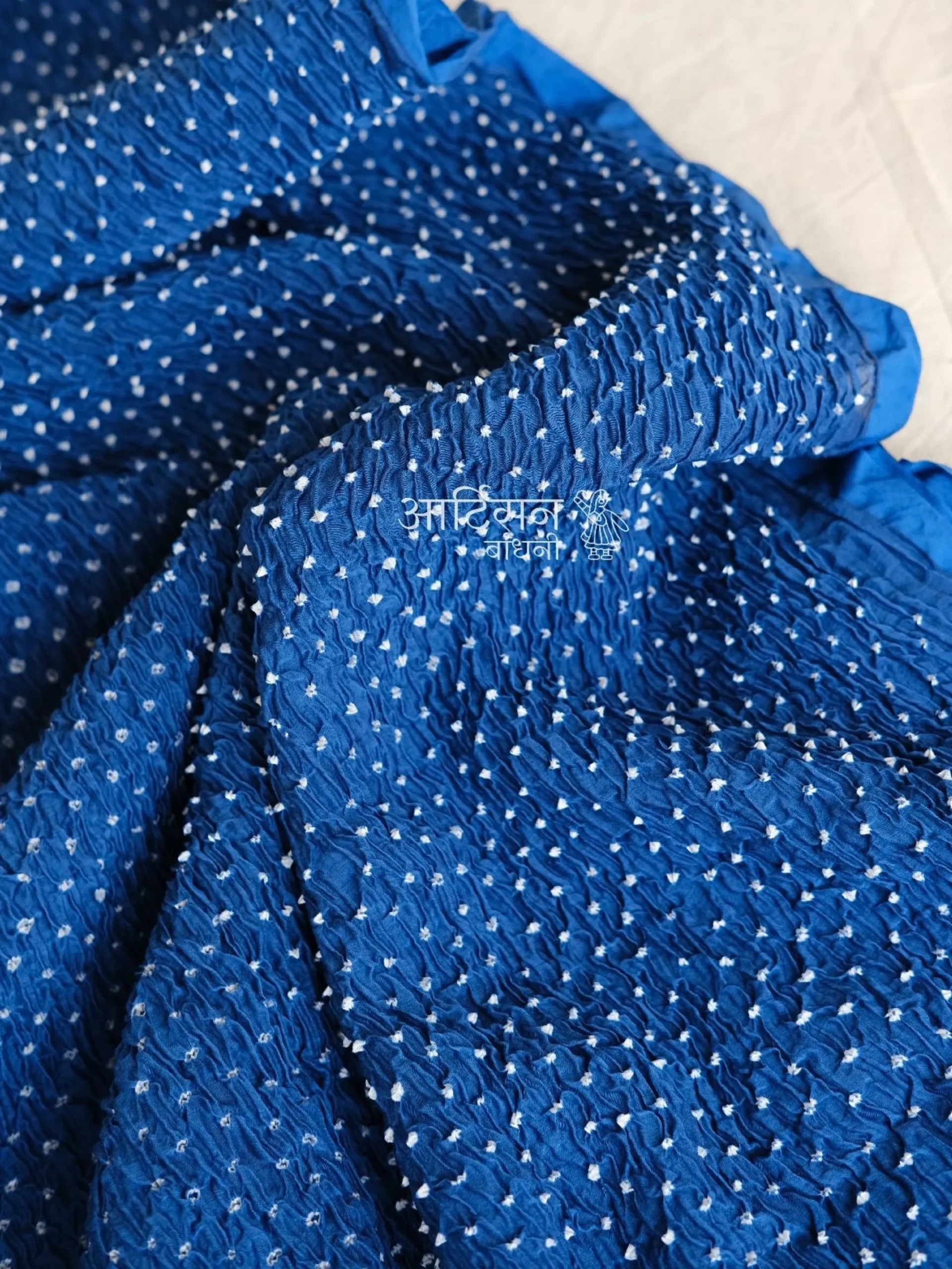 Azure Whisper Mul Chanderi - Premium Hand-Tied Micro-Dana Bandhani