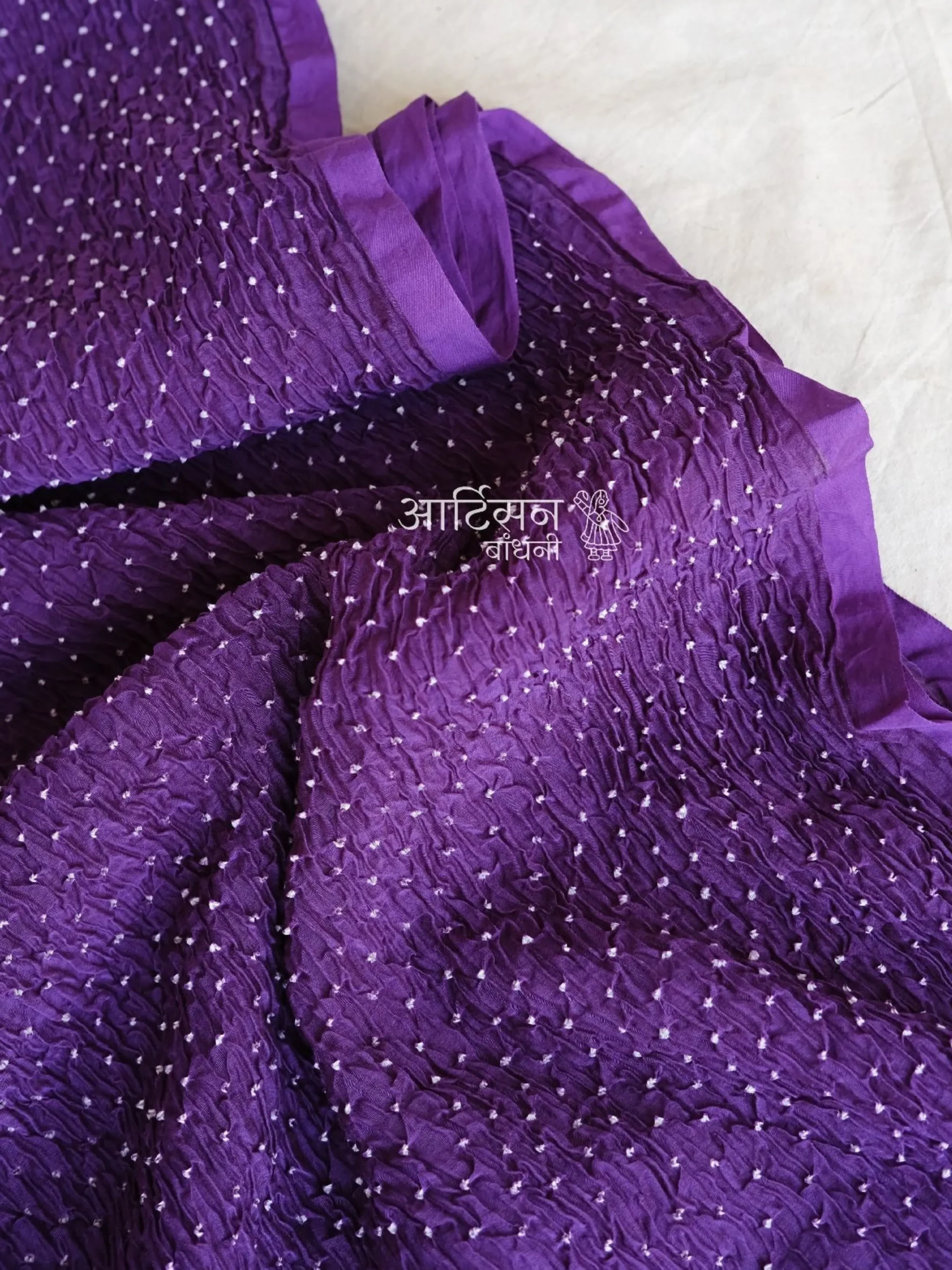Mystic Purple Mul Chanderi - Luxury Hand-Tied Bandhani