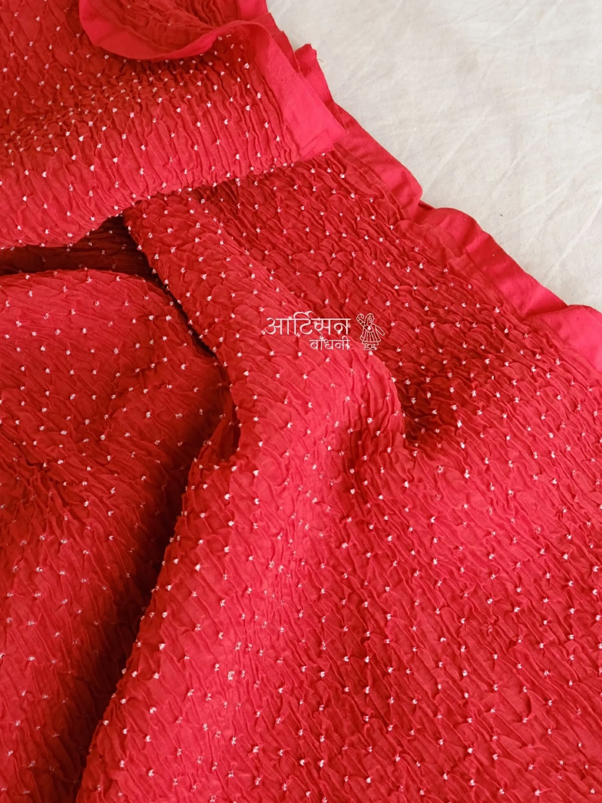 Ruby Grace Mul Chanderi - Heritage Hand-Tied Bandhani Fabric