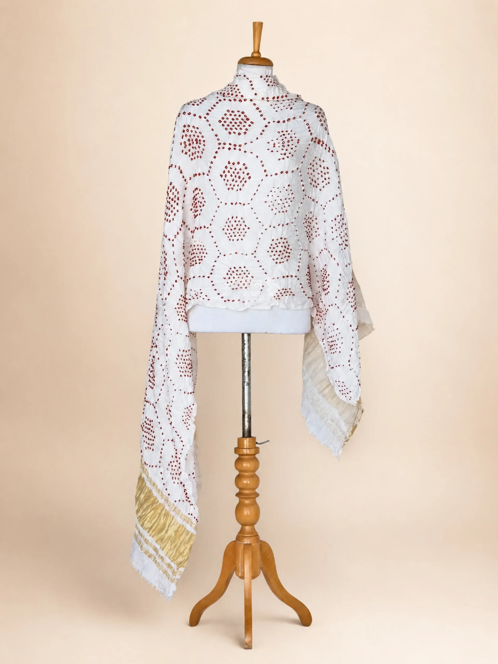 Ivory Crimson – Modal Silk Bandhani Dupatta