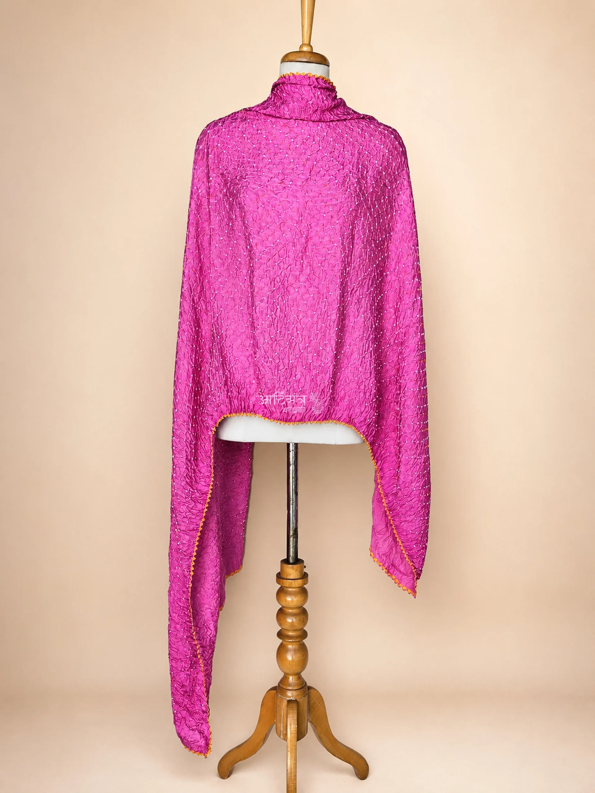 Handmade Pink Modal Silk Bandhani Dupatta from Bhuj