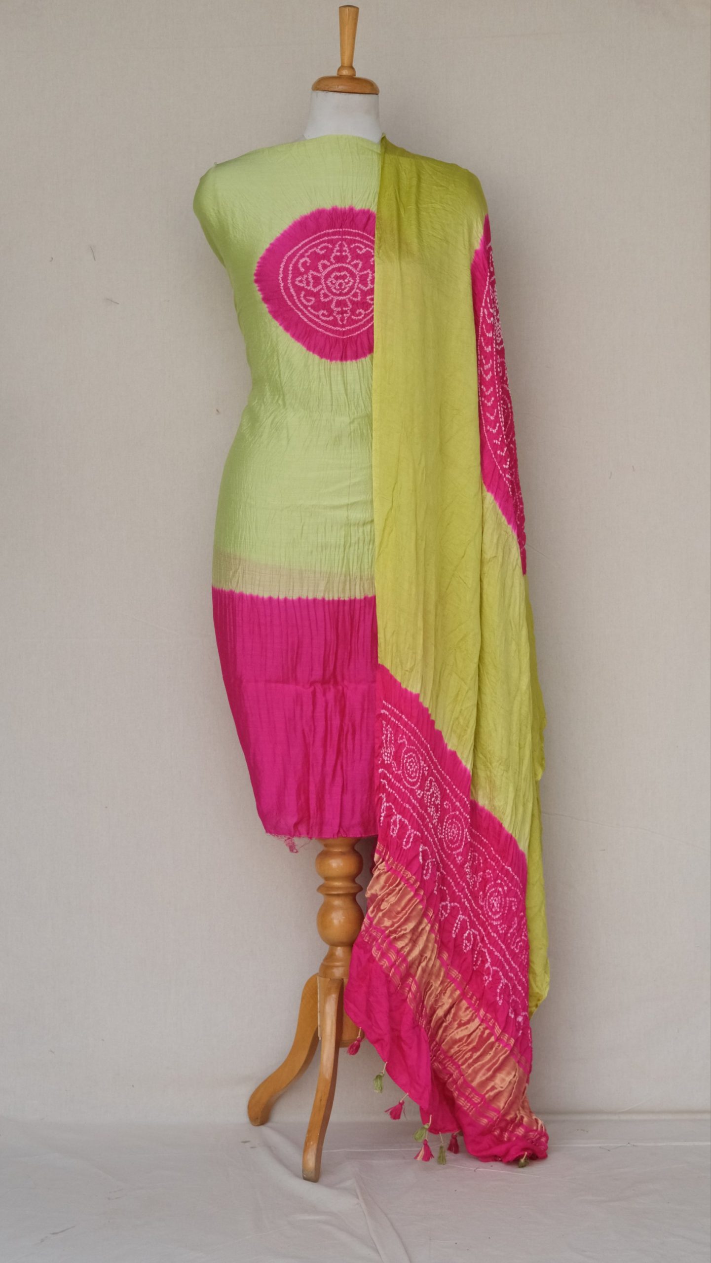 Royal Green and Pink Pure Munga Silk Salwar Suit Set