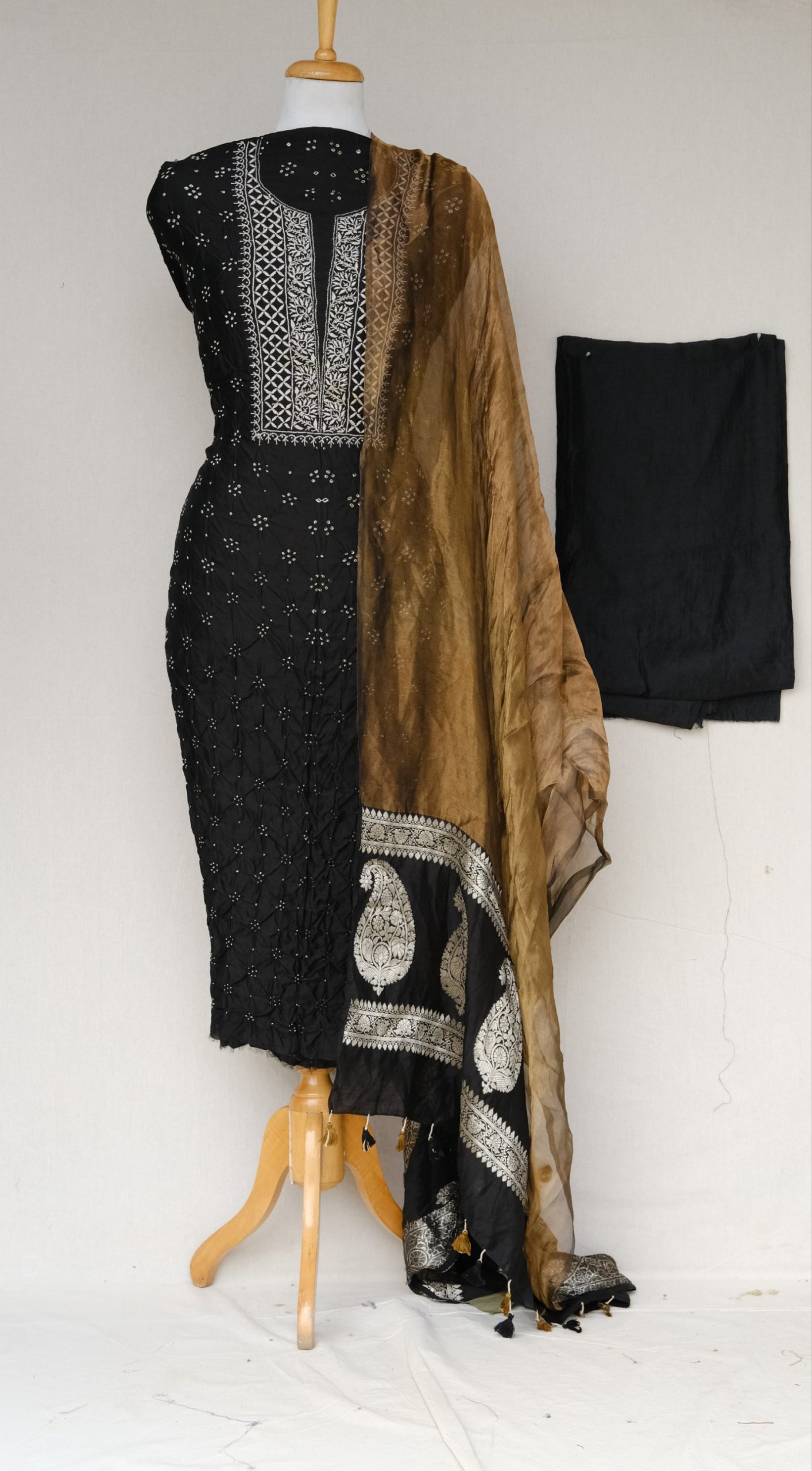 Siyah Bagh - Luxury Chikankari Munga Silk Top, Bottom & Tissue Dupatta Combo