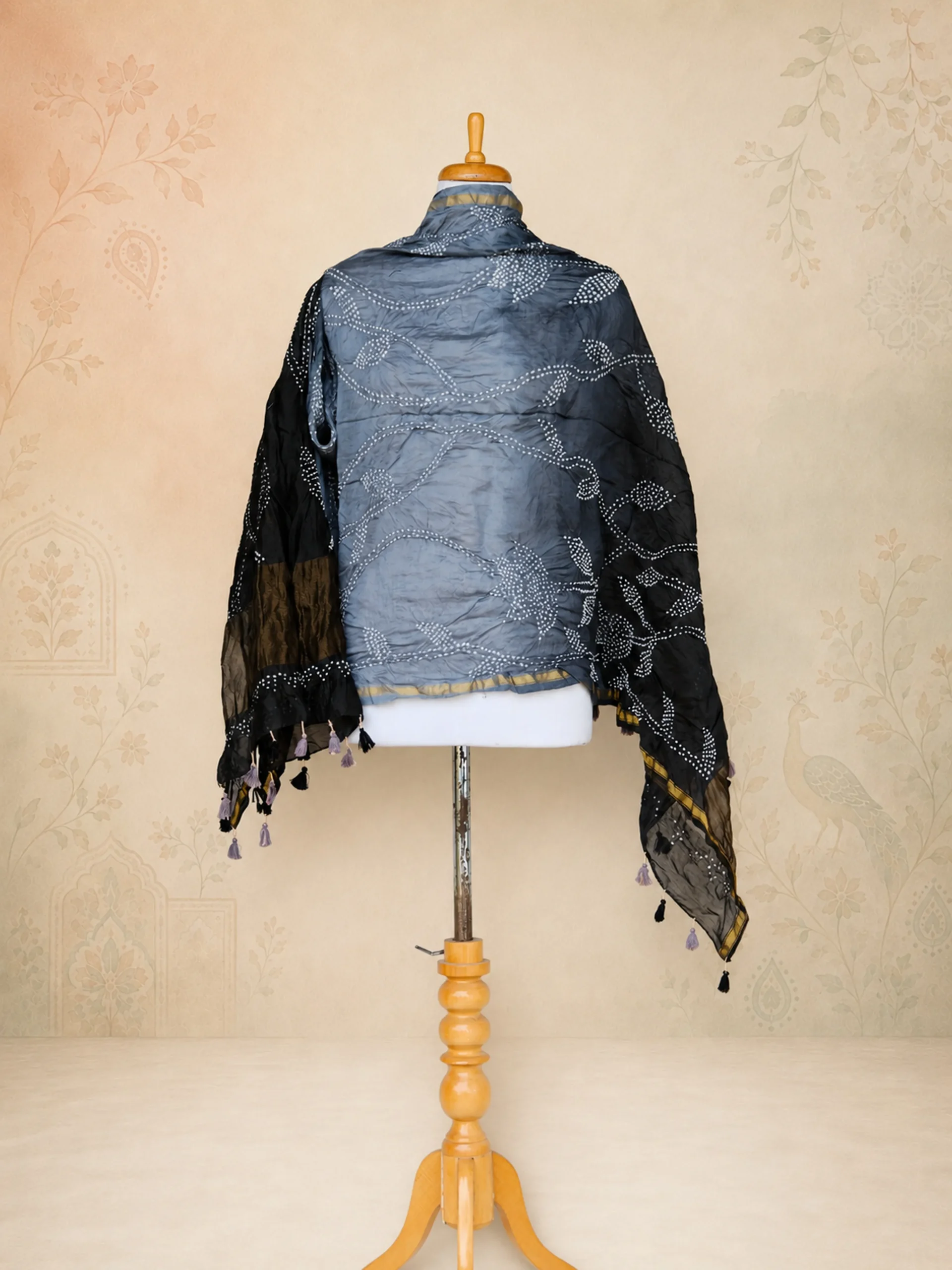 Editorial Collection: Pure Chanderi Cotton Silk Gradient Black-Grey Dupatta
