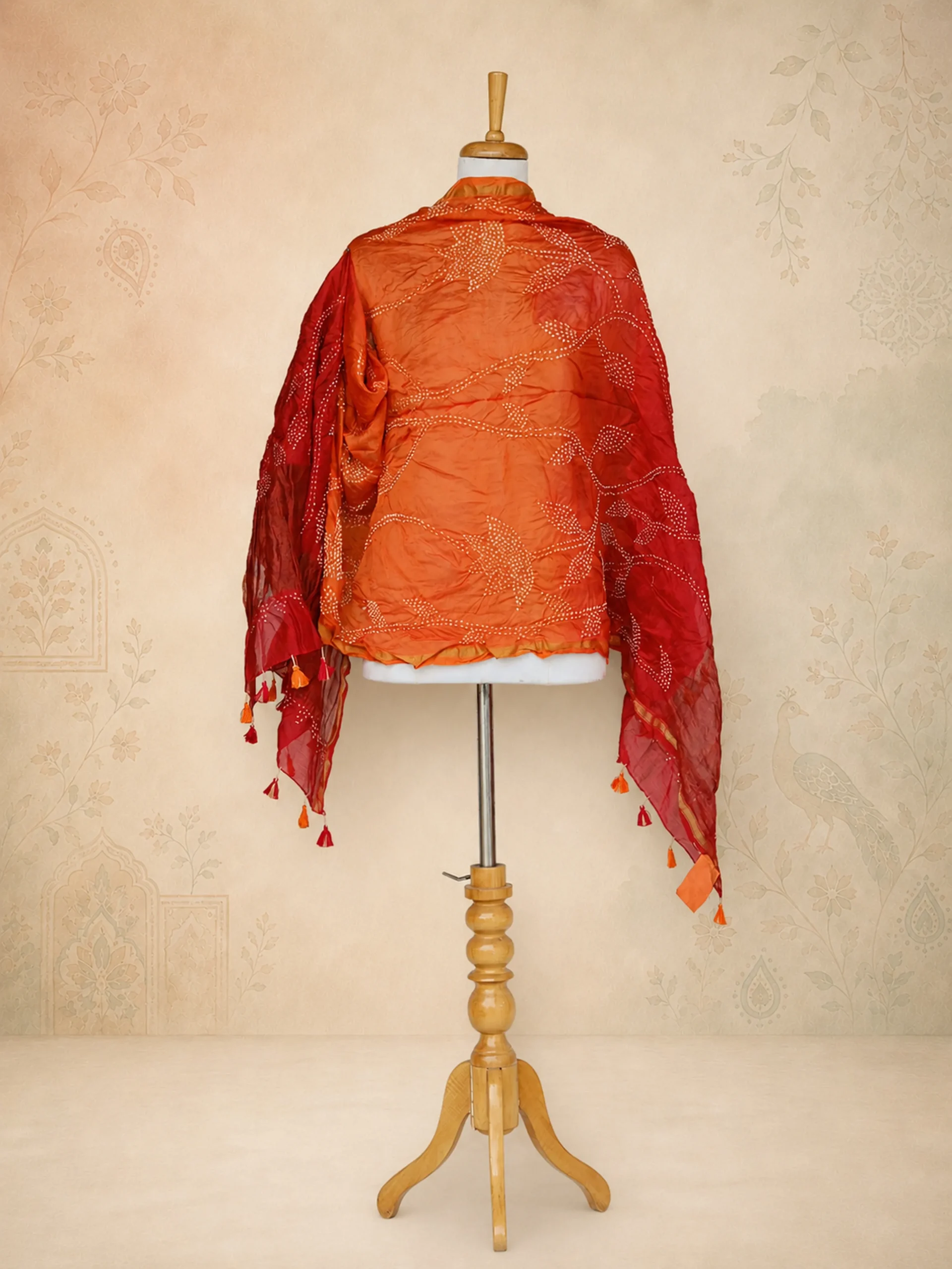 High-Quality Pure Chanderi Traditional Statement Dupatta - Red Orange Set