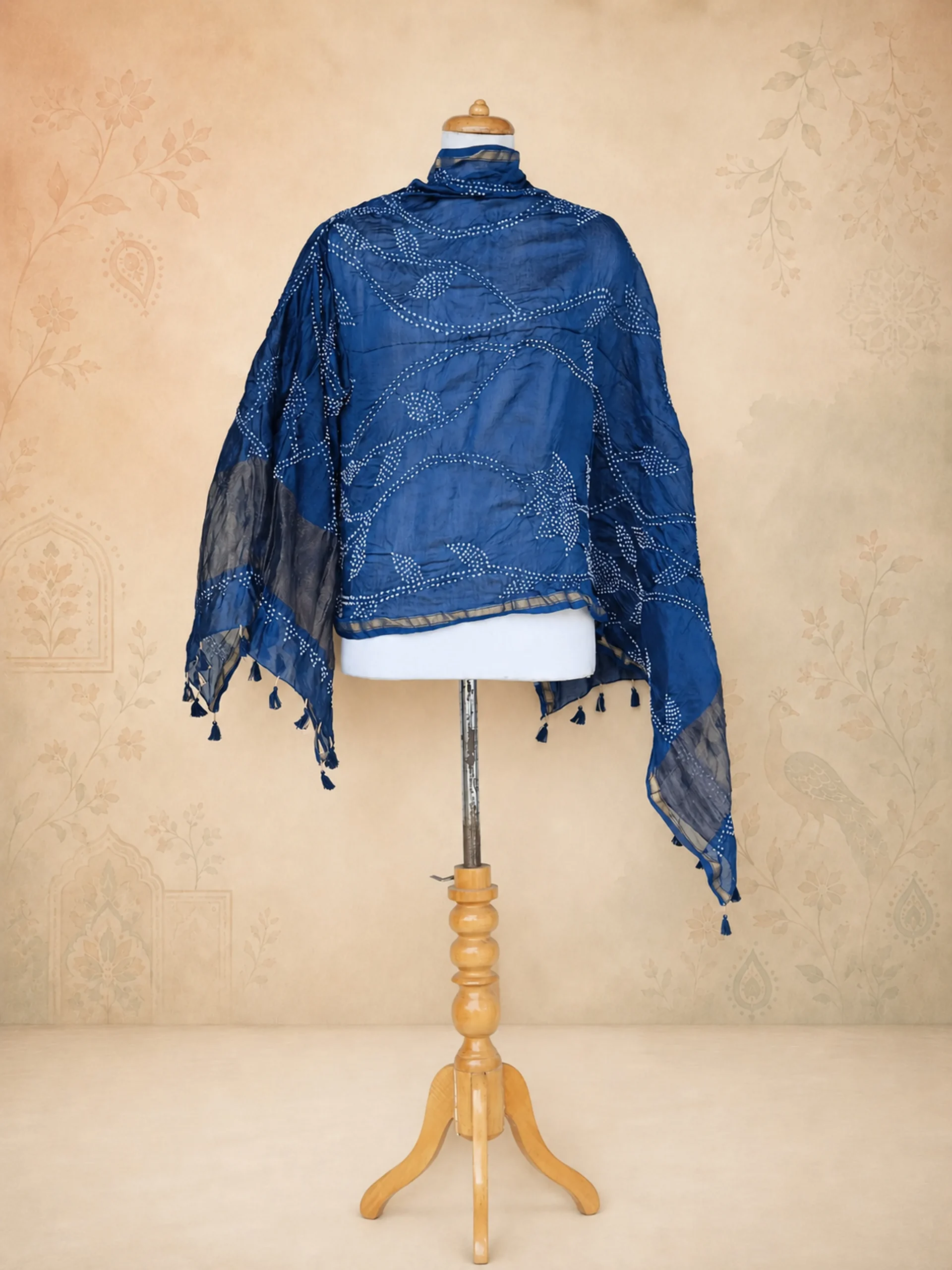 Neel Bagh - Deep Ink & Cerulean Heavy Chanderi Cotton Silk Luxury Drape