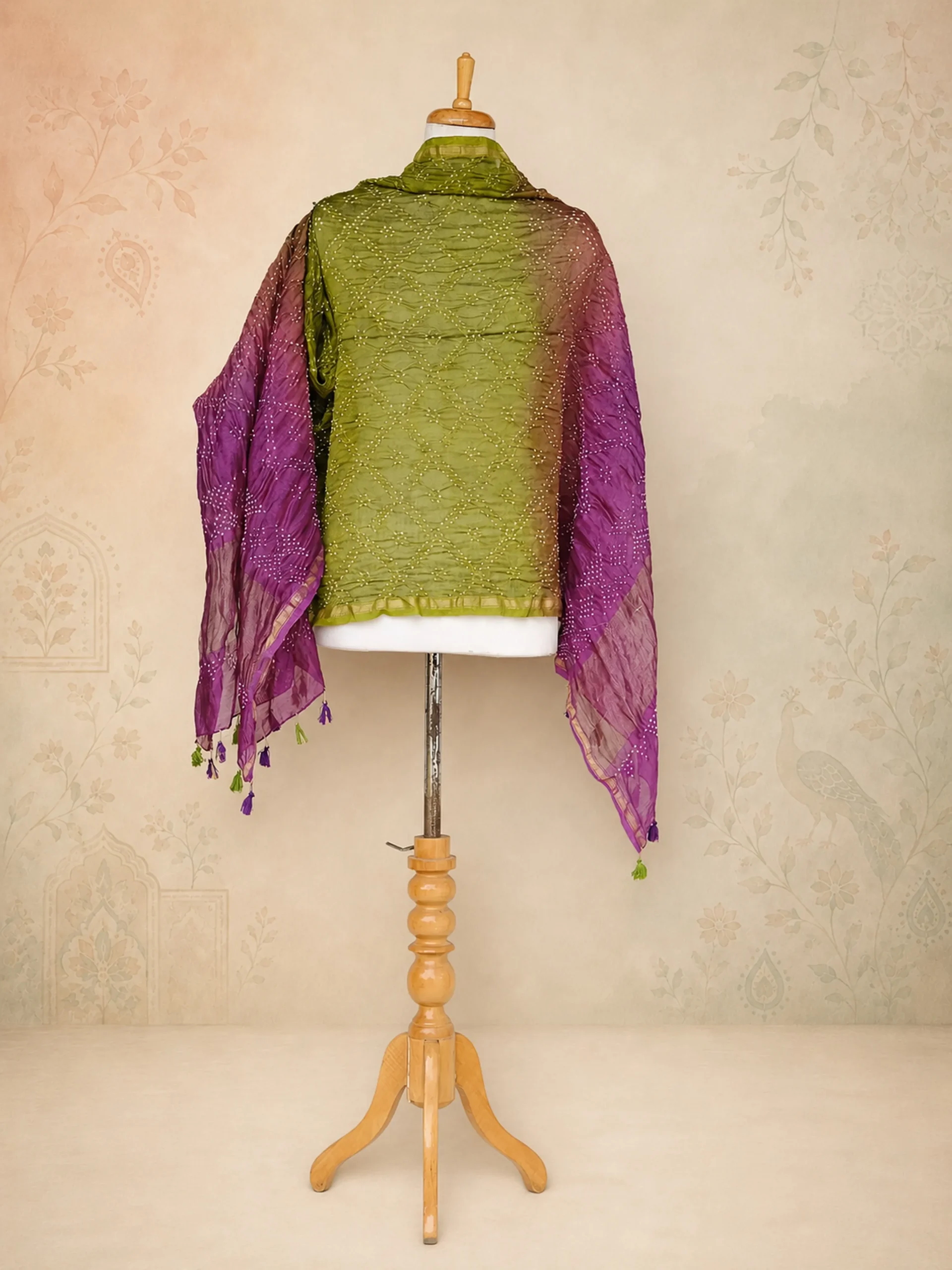 Celestial Violet-Emerald: Luxury Pure Chanderi Cotton Silk Dupatta