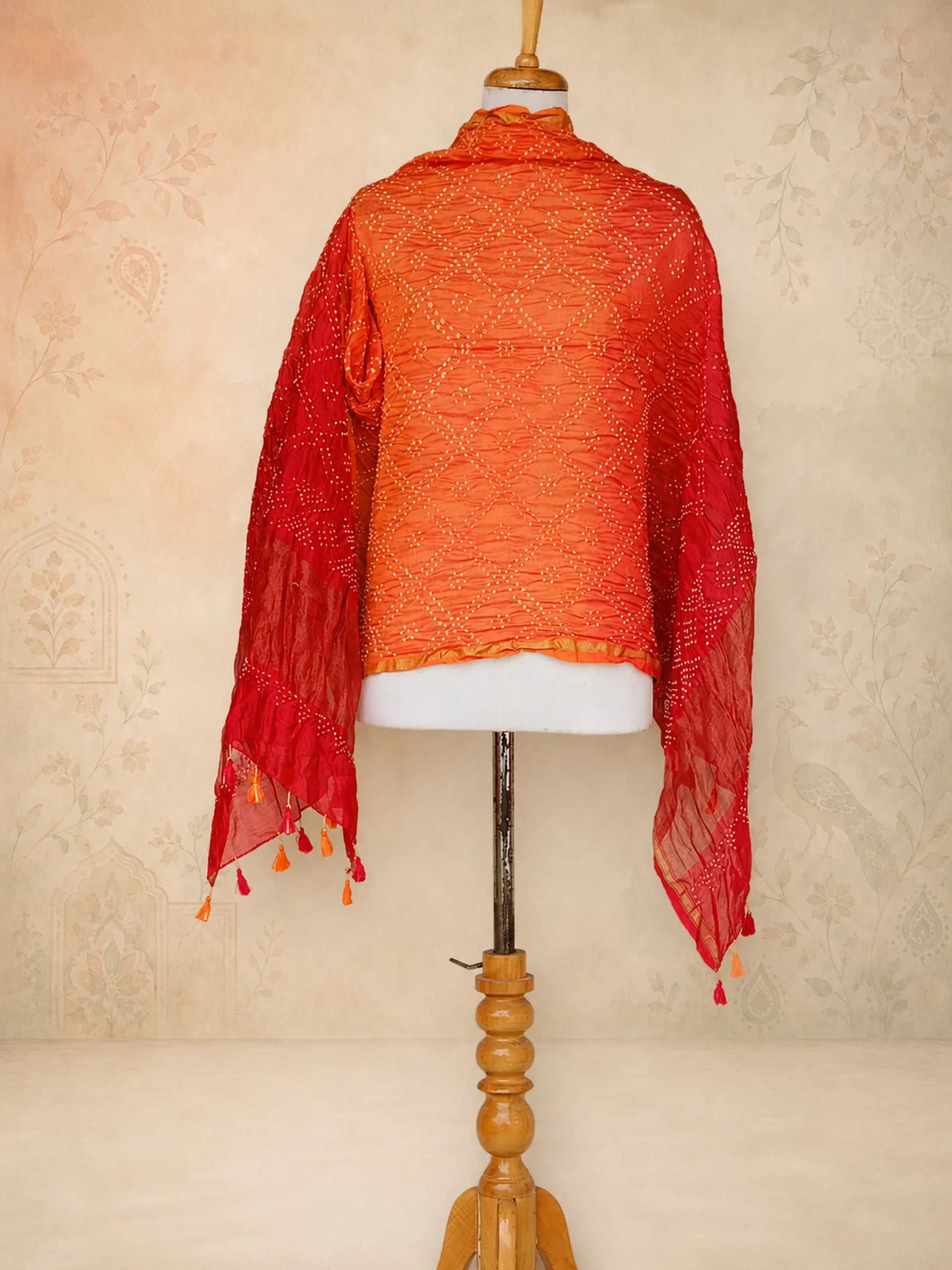 Pure Chanderi Silk Dupatta – Exclusive  Orange-Red Series