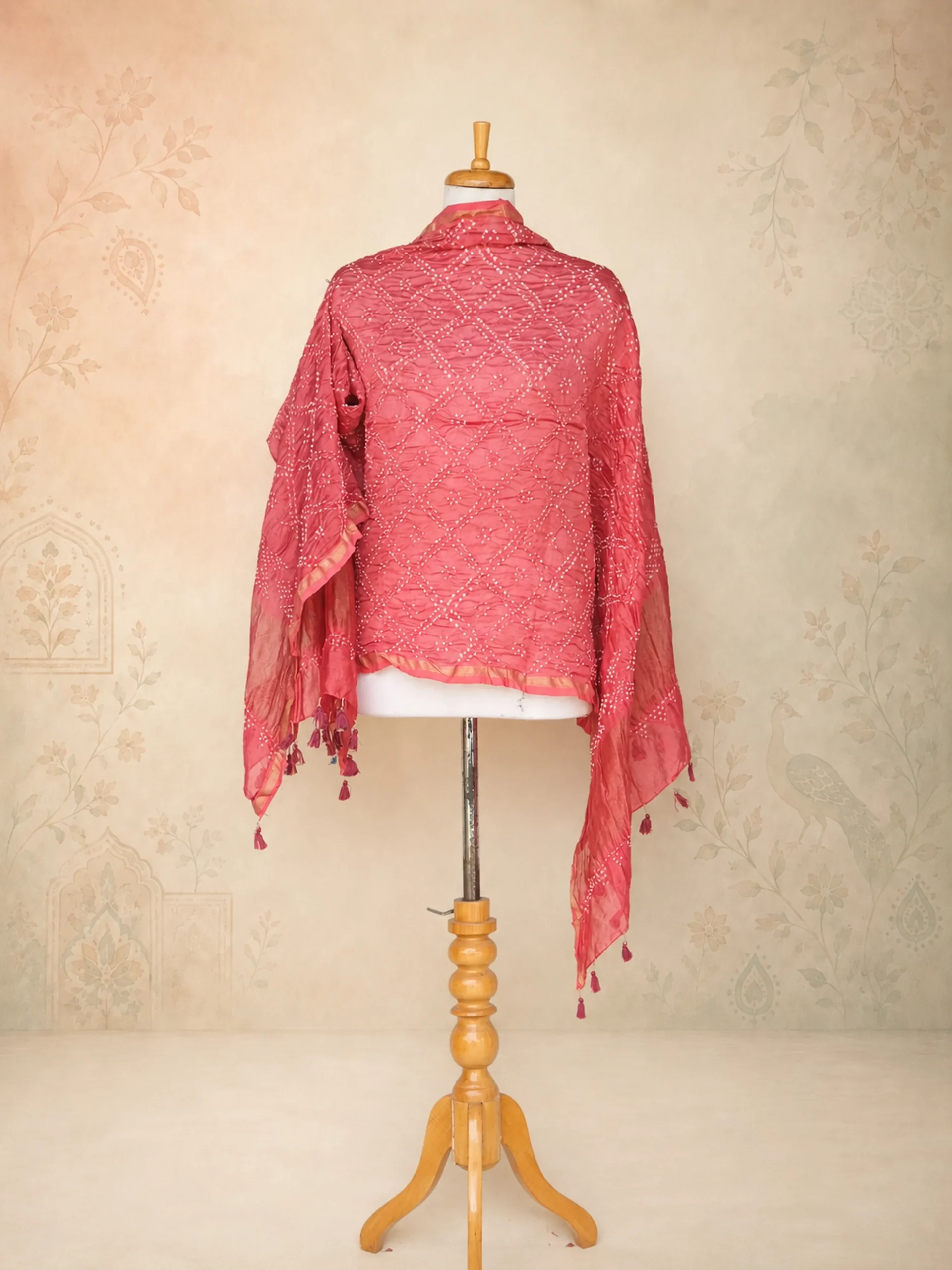 Hand-Dyed Peach Chanderi Cotton Silk Grand Dupatta Panel