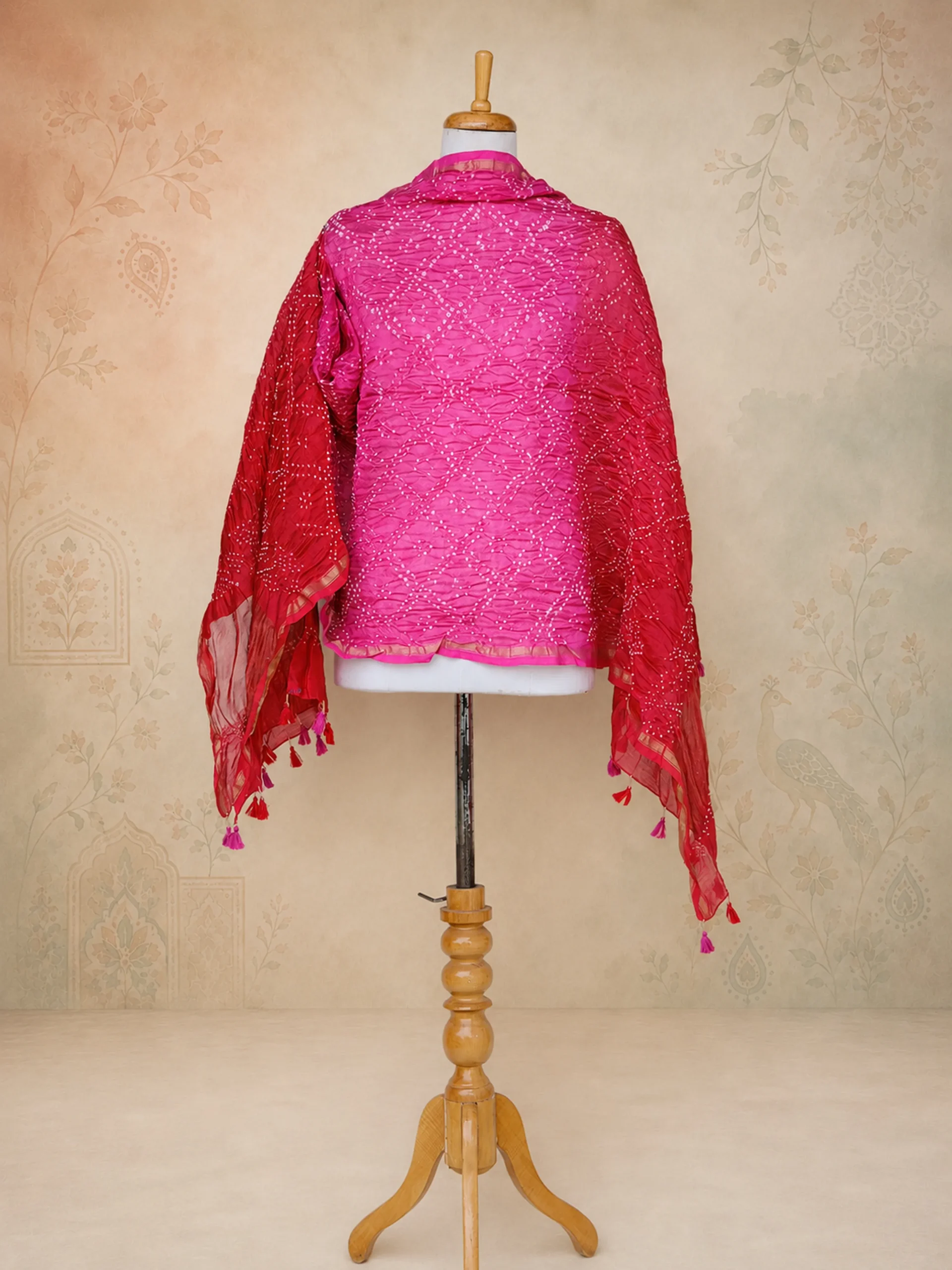 Sheer Luxury: Pure Chanderi Cotton Silk Dupatta in Fuchsia-Rose Haze