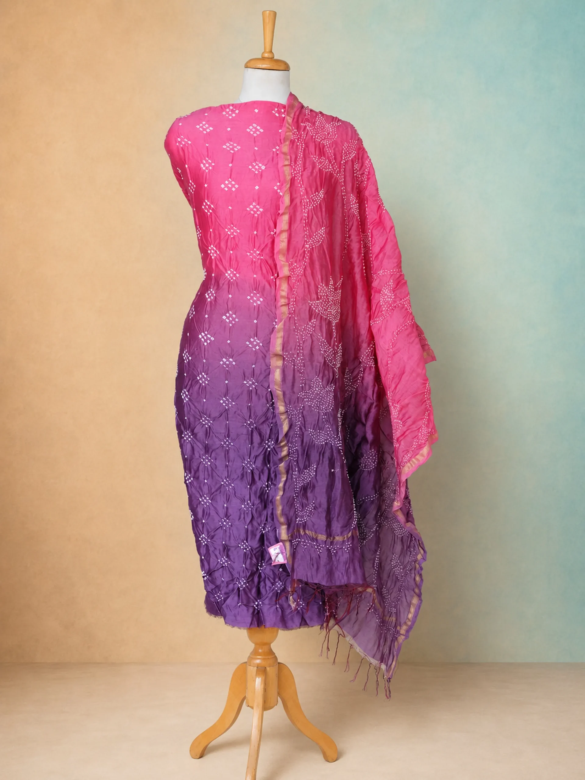 High-Quality Pure Chanderi Silk 3-Piece Salwar Suit Fabric - Pink Purple Set