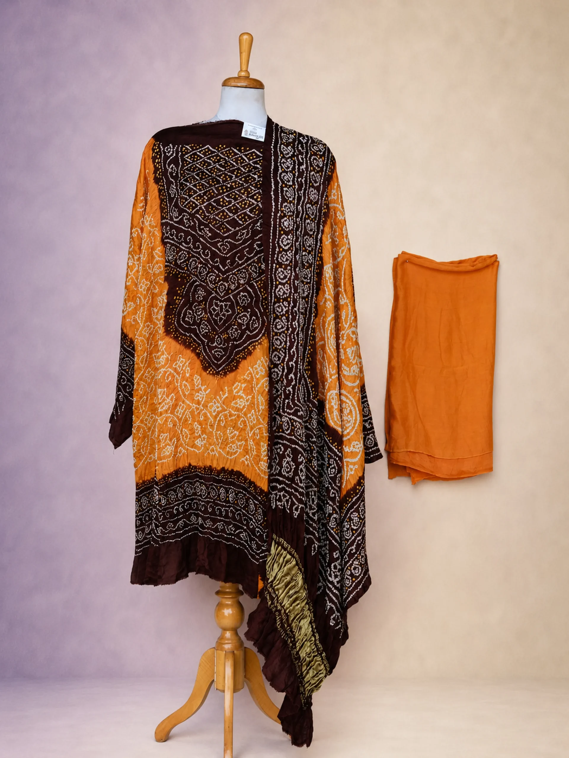 Exclusive Orange and Brown Gaji Silk Architectural Abha