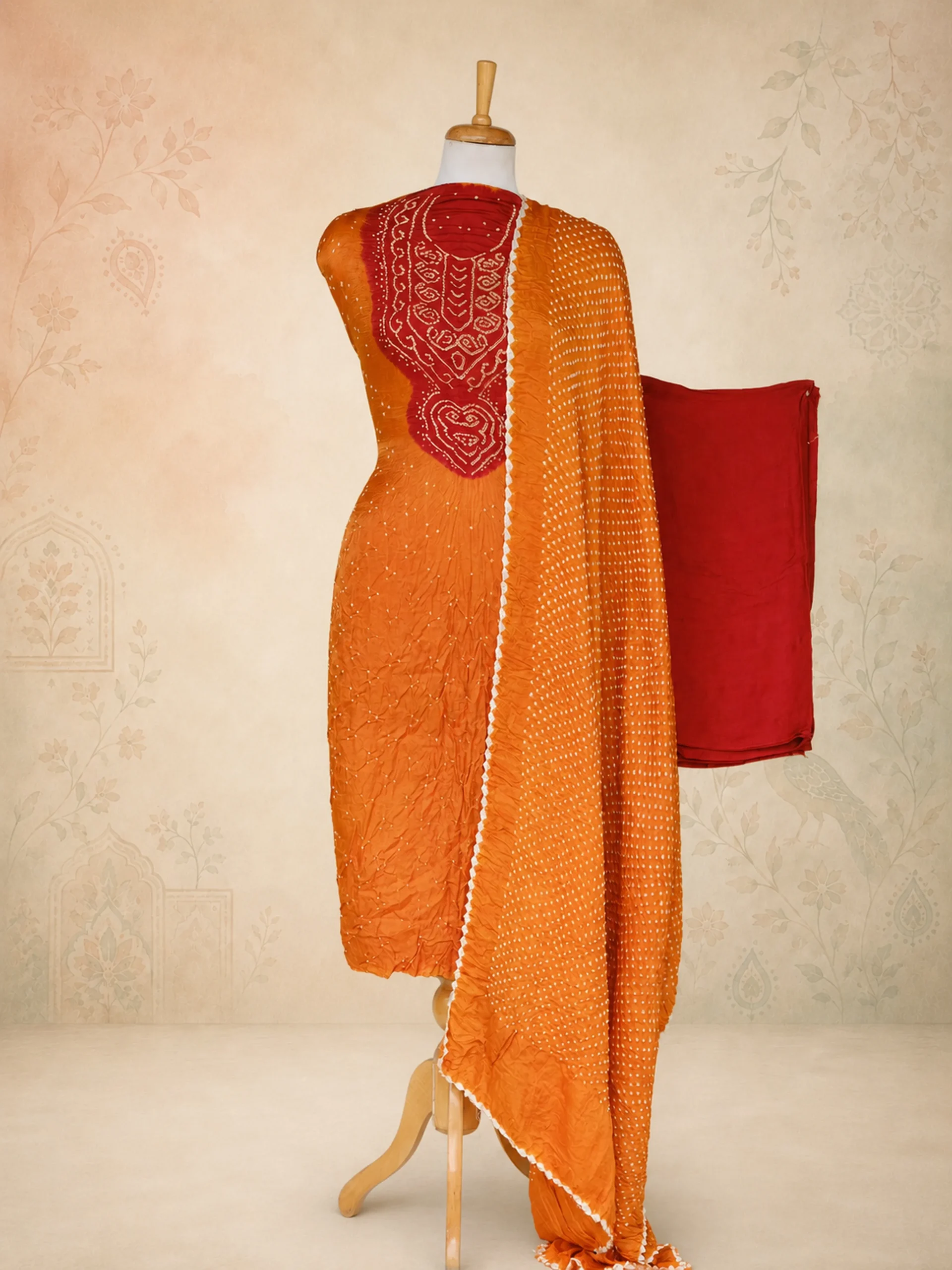 The Tonal Orange and Red Pure Gaji Silk Luxury Salwar Suit Set