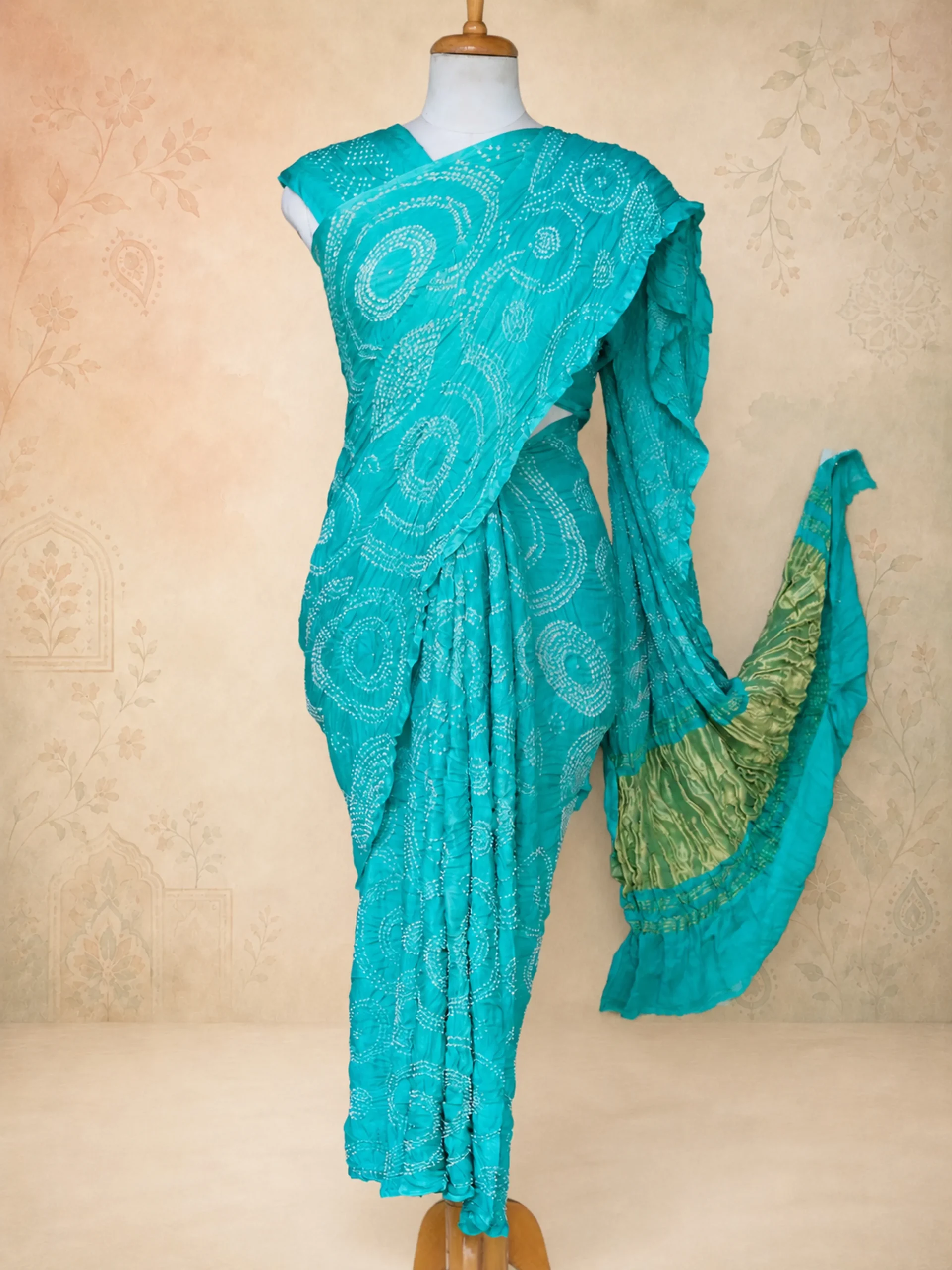 Seagreen Gaji Silk Saree with Attached Unstitched Blouse Piece
