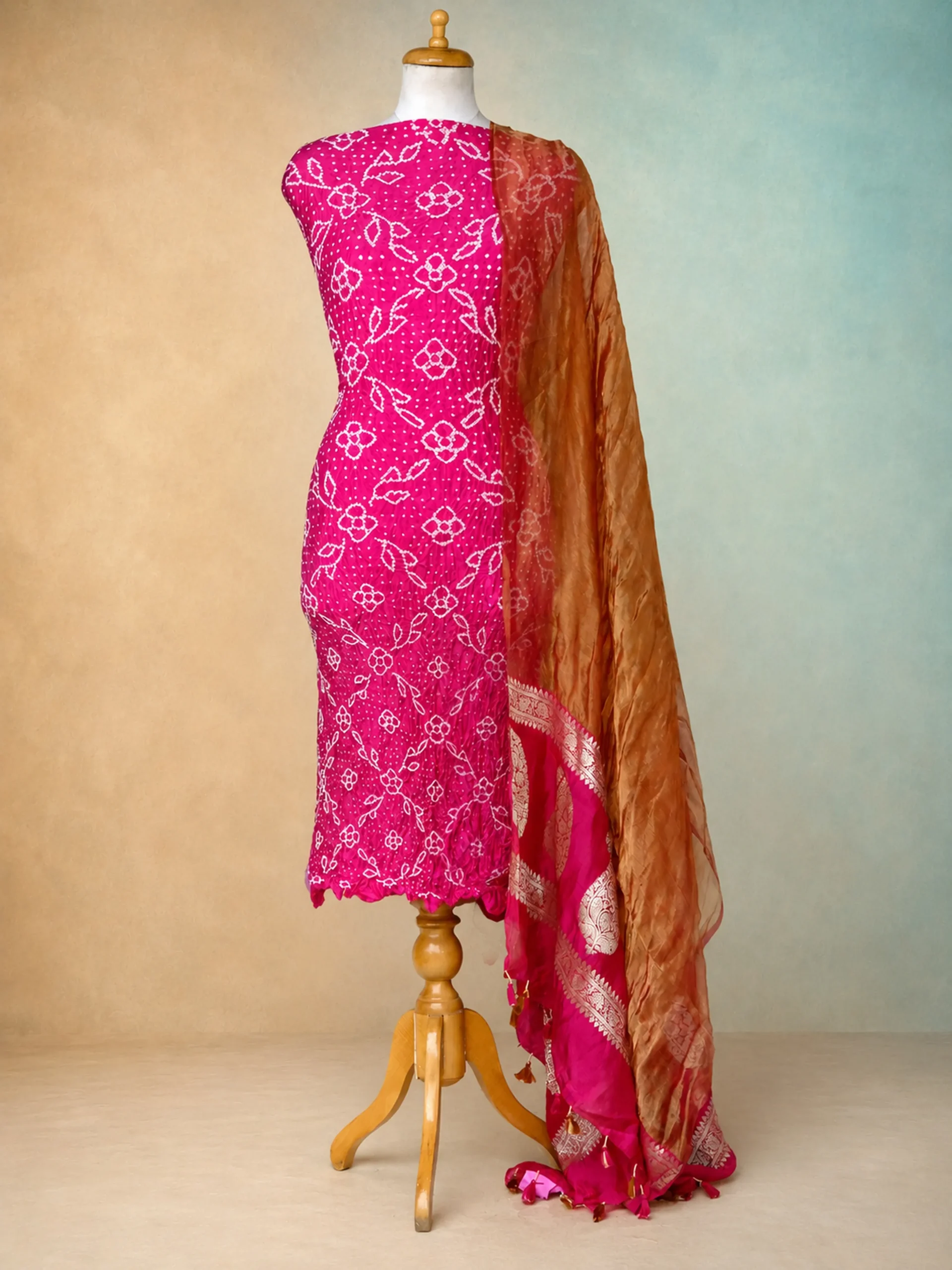Pure Chanderi Silk Traditional Suit Material with Heavy Pink Chanderi Dupatta