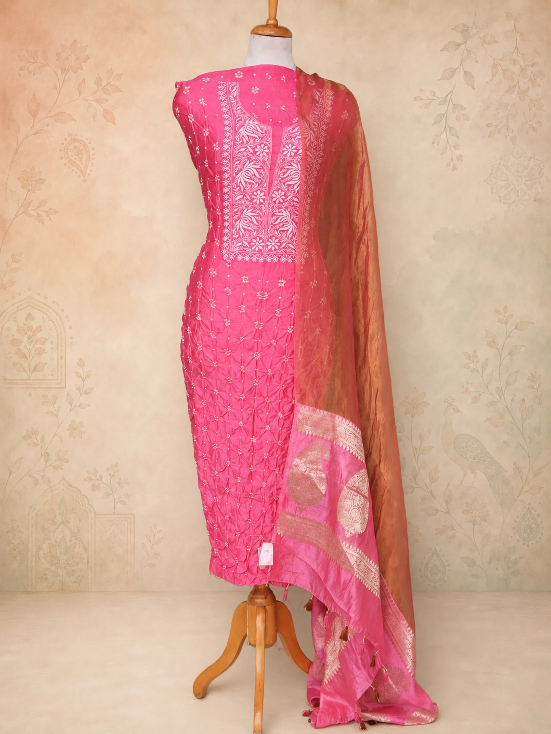 Luxury Munga Silk Suit – Woven Shadows of Orchid Pink Chikankari and Dusk Tussar