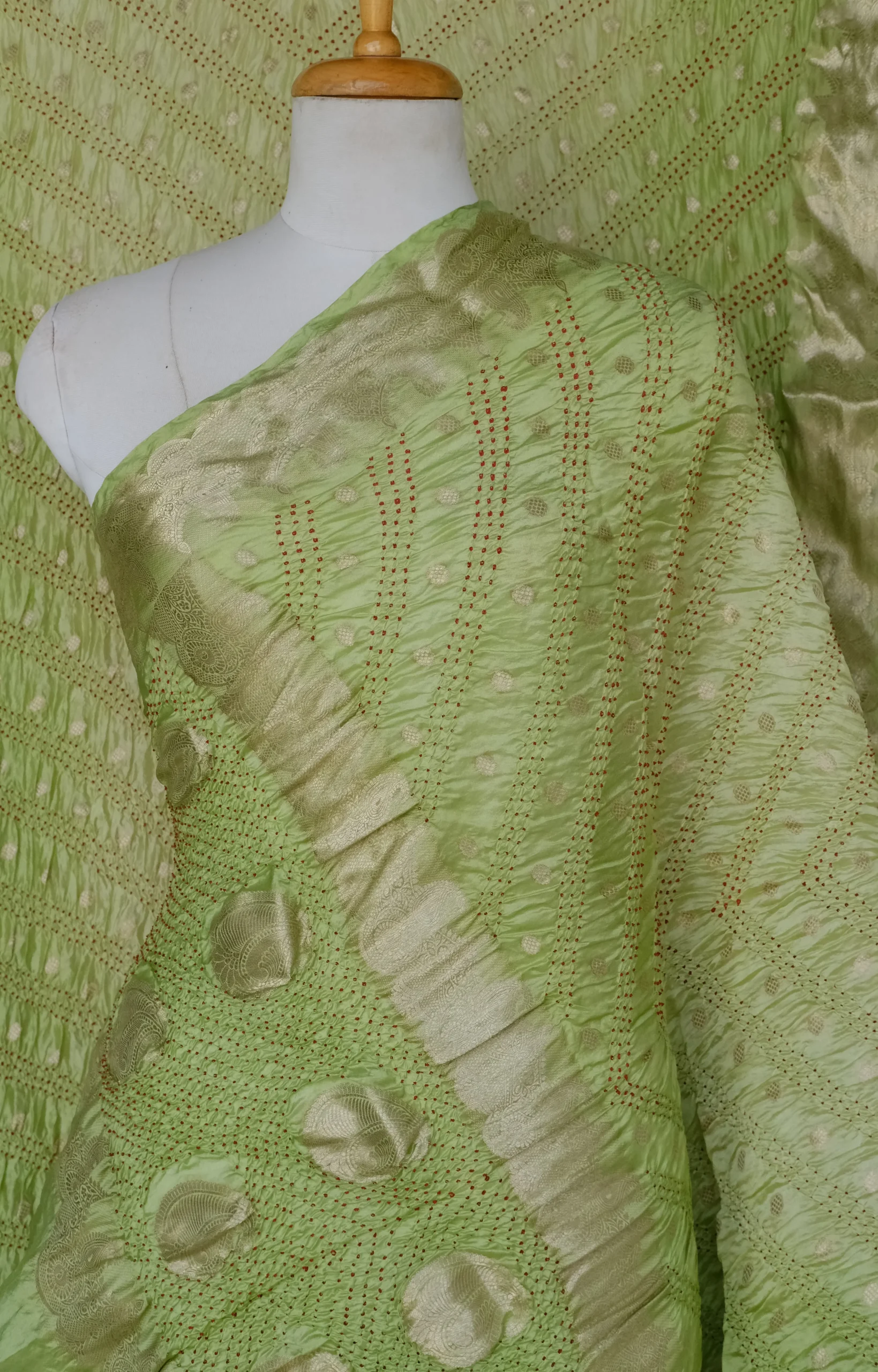 Luxury Pure Katan Silk Bandhani Saree | Shades of Green